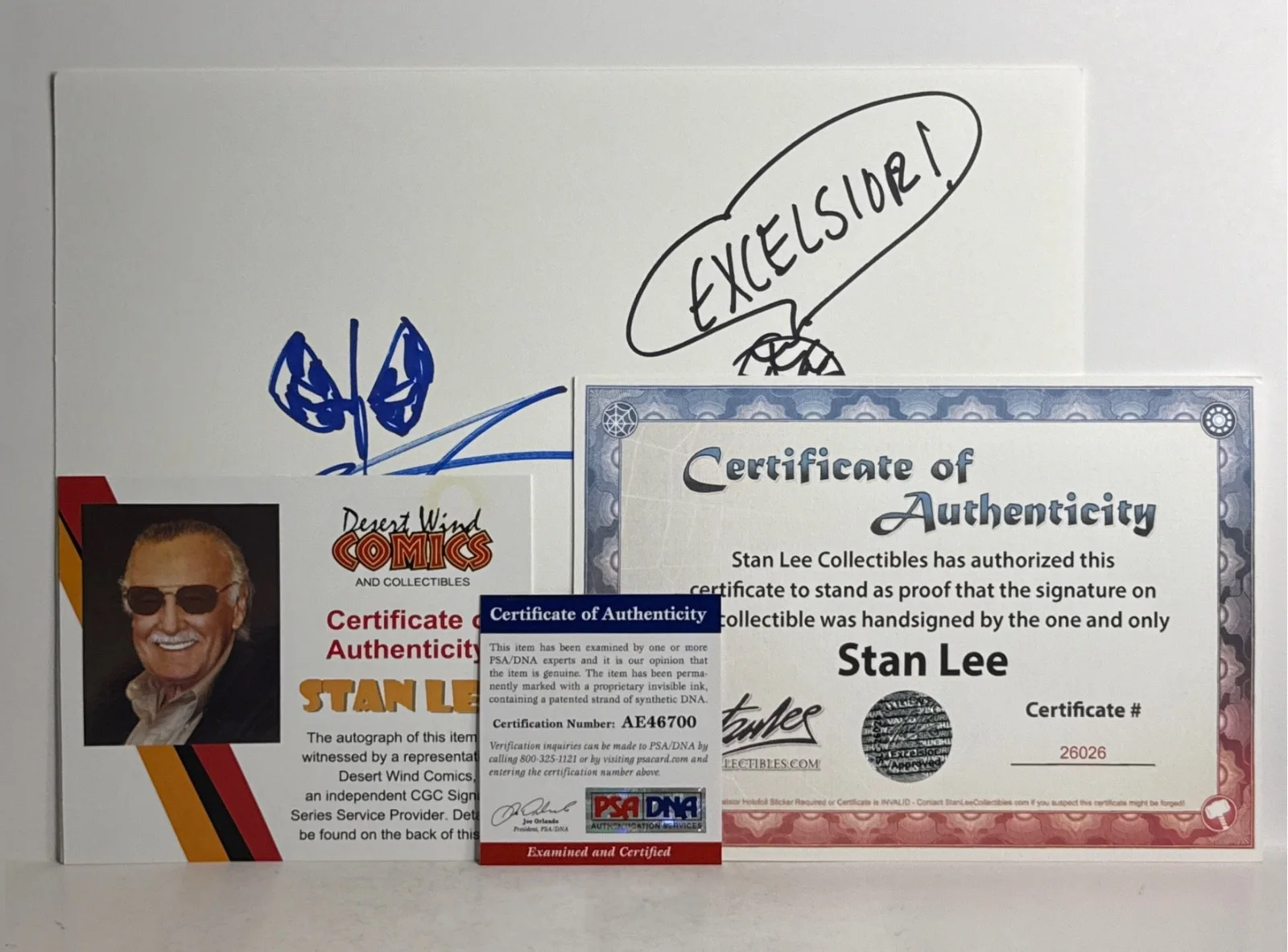Stan Lee — Stan Lee And Rob Liefeld Signed 8x10 W Two Sketches Marvel PSA AE46700, image 2