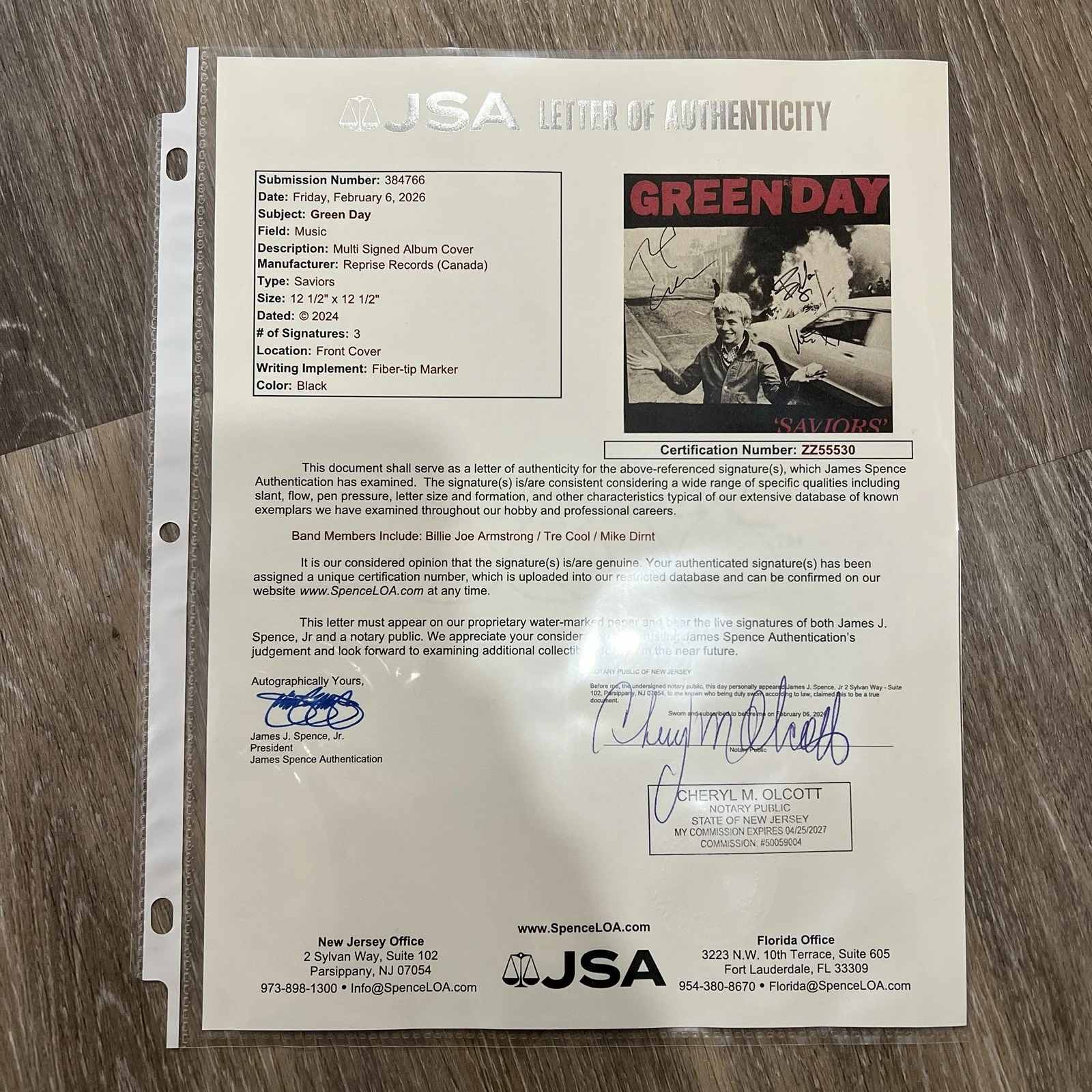 Green Day Saviors Limited Edition Autographed Vinyl JSA [Armstrong, Cool, Dirnt], image 2