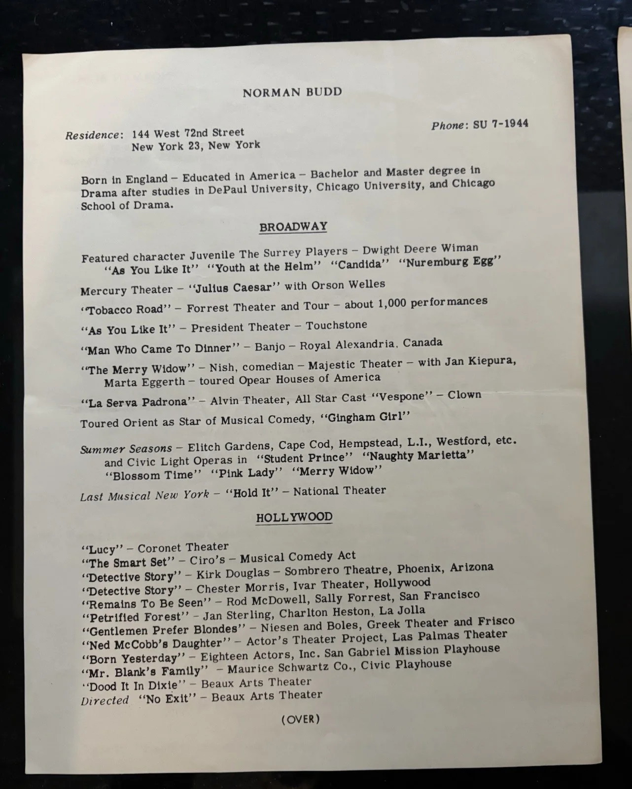 Norman Budd — Norman Budd Biography File For Theatre World, image 3