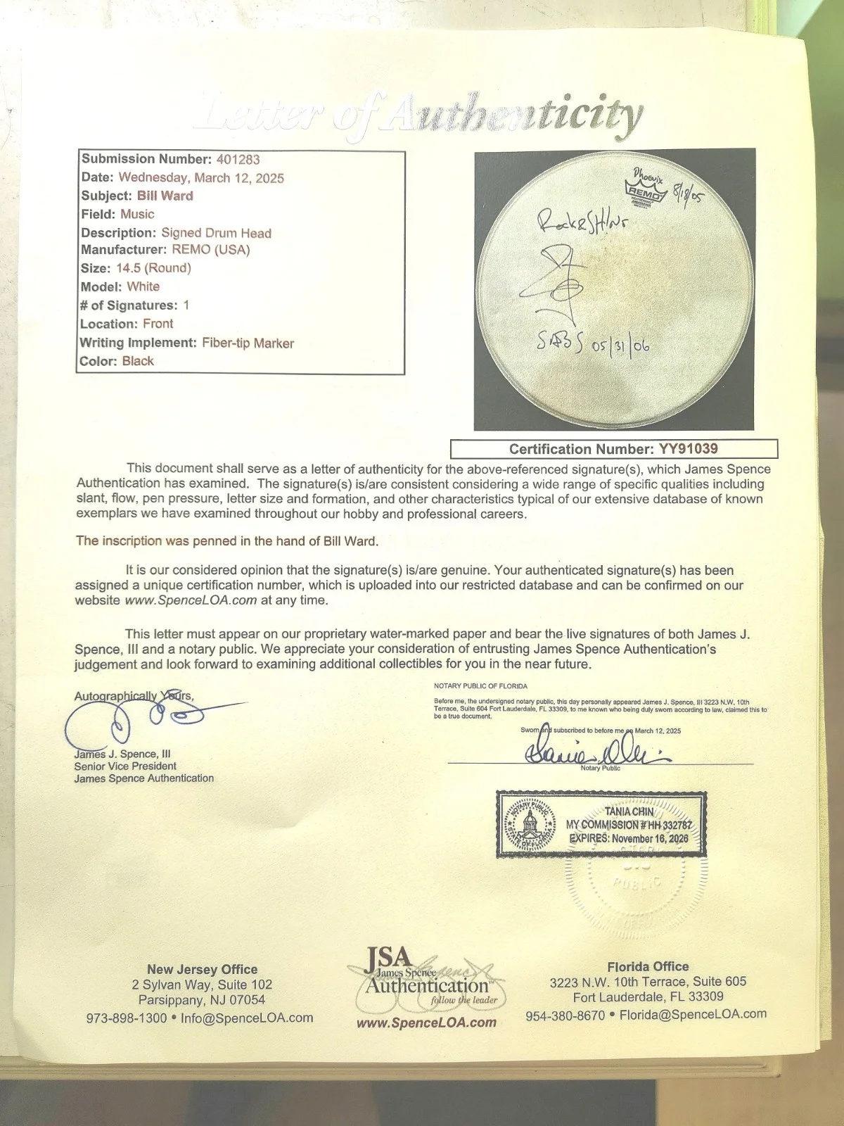 BILL WARD USED 2005 BLACK SABBATH CONCERT DRUMHEAD PHOENIX AZ ASTON CROSS MUSIC, image 2