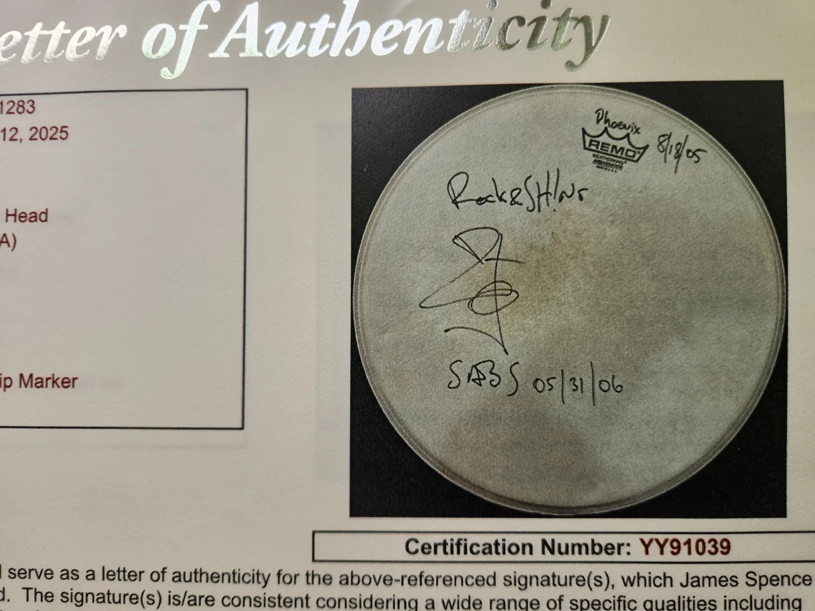 BILL WARD USED 2005 BLACK SABBATH CONCERT DRUMHEAD PHOENIX AZ ASTON CROSS MUSIC, image 5