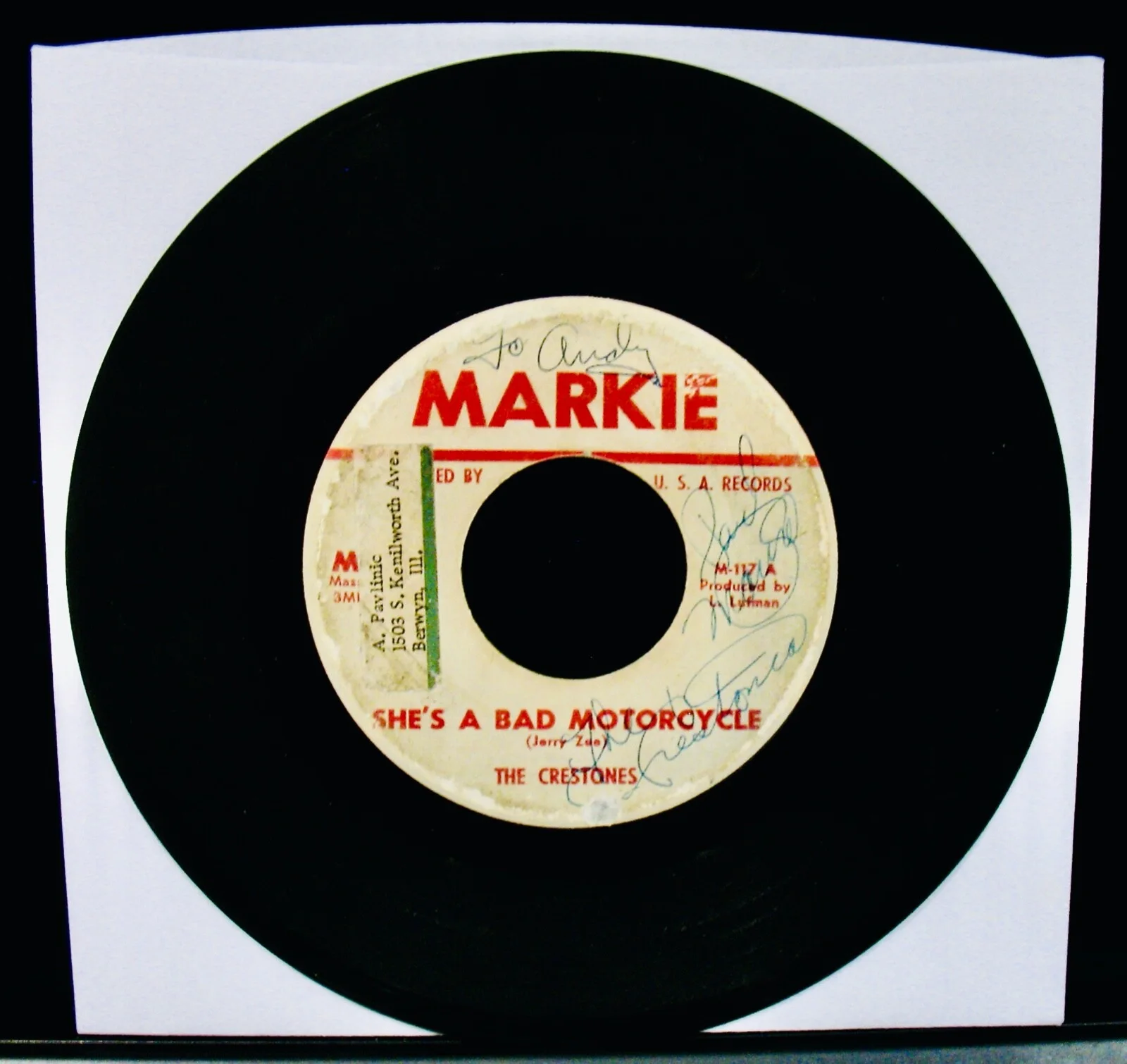 The Crestones: She's A Bad Motorcycle~Signed Chicago Garage Rock 45~MARKIE #M117, image 2