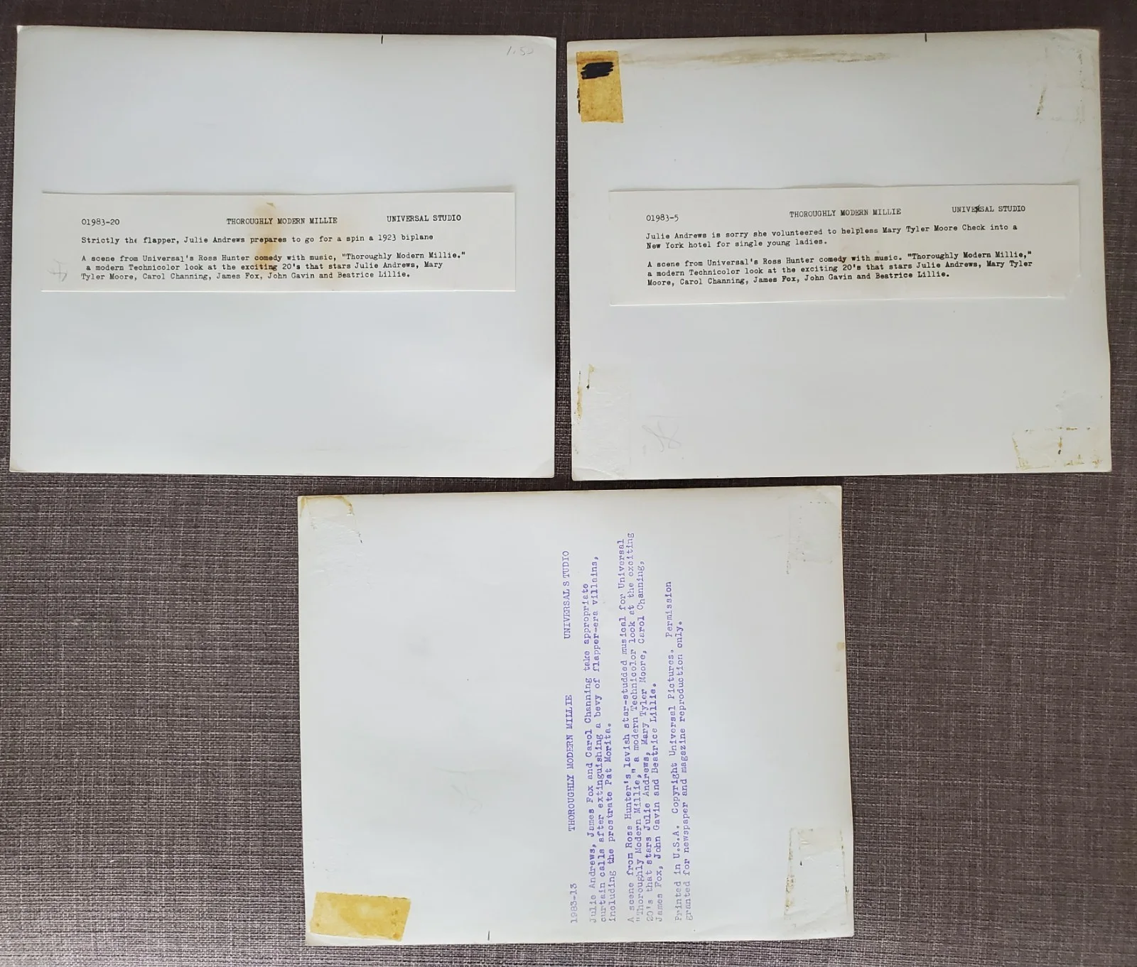 JULIE ANDREWS - 3 VINTAGE ORIGINAL 1967 PRESS PHOTOS THOROUGHLY MODERN MILLIE, изображение 2
