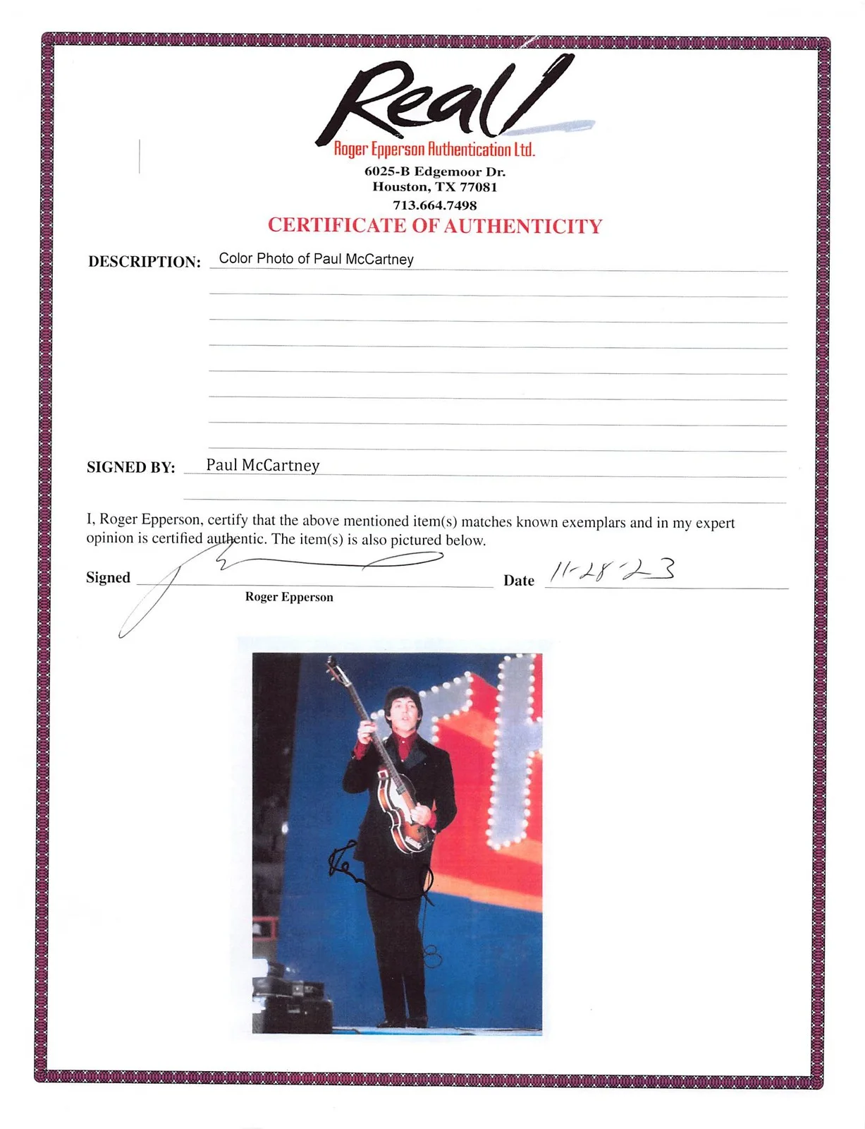 Paul McCartney — Paul McCartney The Beatles Authentic Signed 8x10.5 Vertical Photo JSA #ZZ71790, image 4