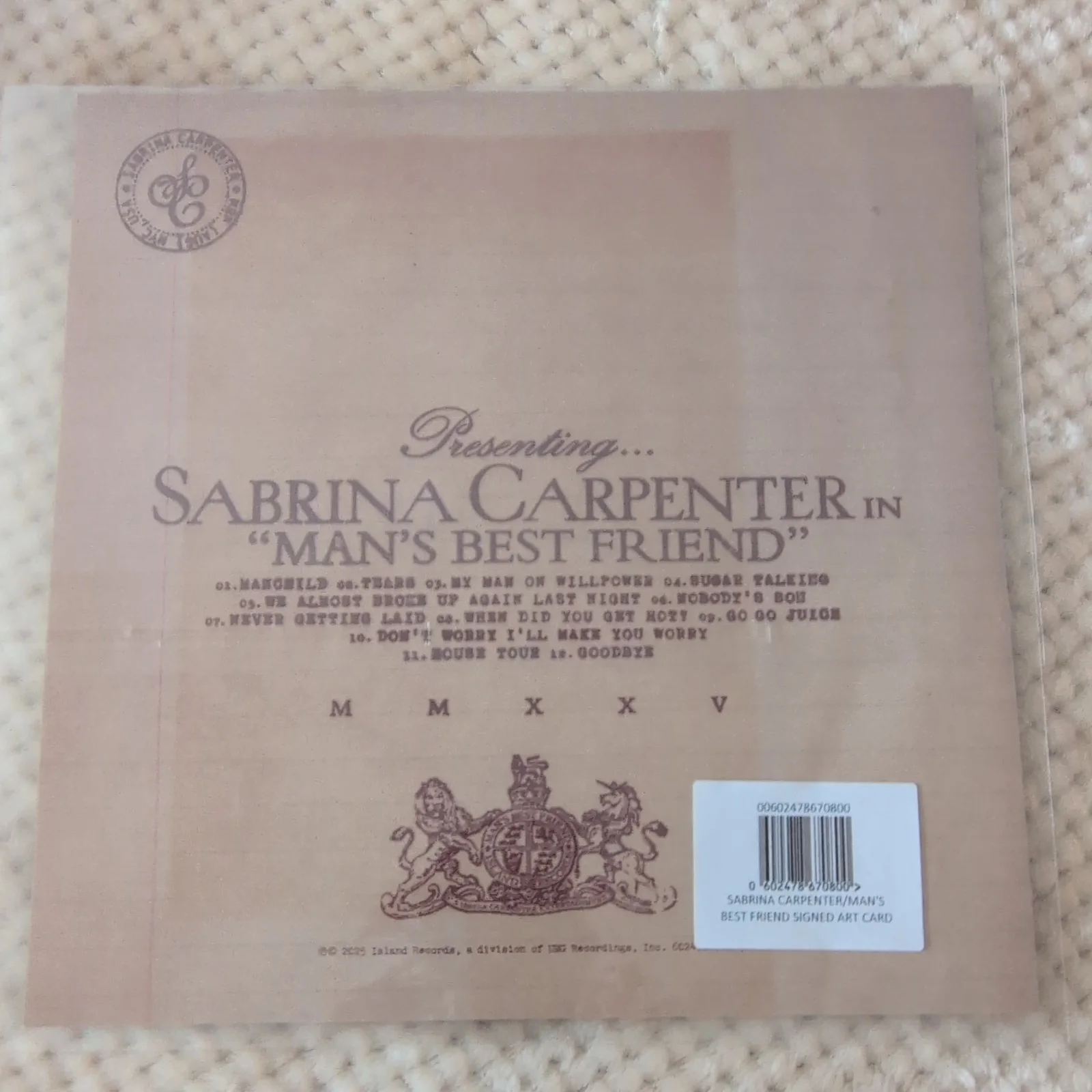 Sabrina Carpenter Man's Best Friend Signed Insert, изображение 2