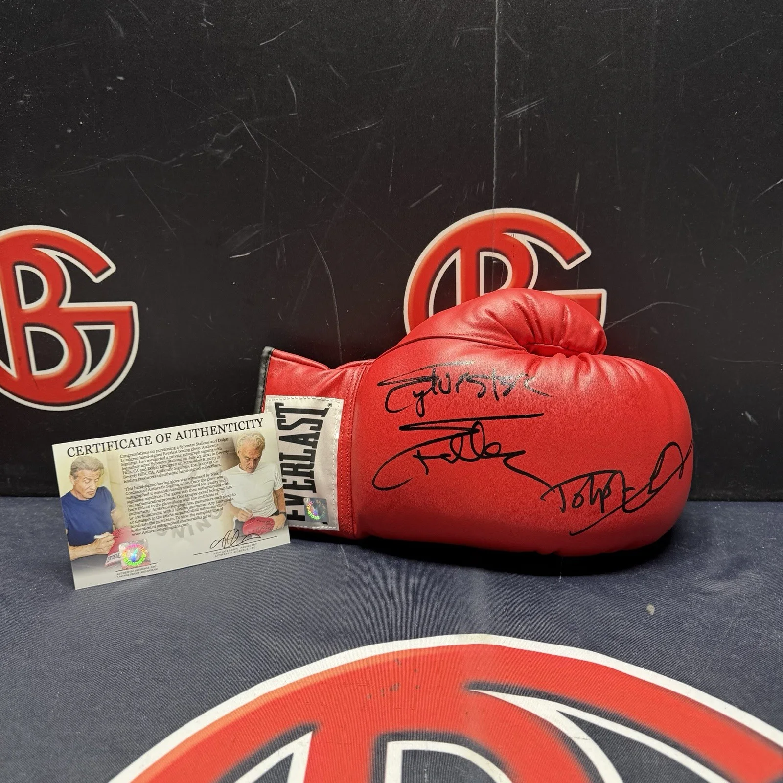 Sylvester Stallone and Cast — Sylvester Stallone Dolph Lundgren Autographed Signed Boxing Glove ASI COA Rocky
