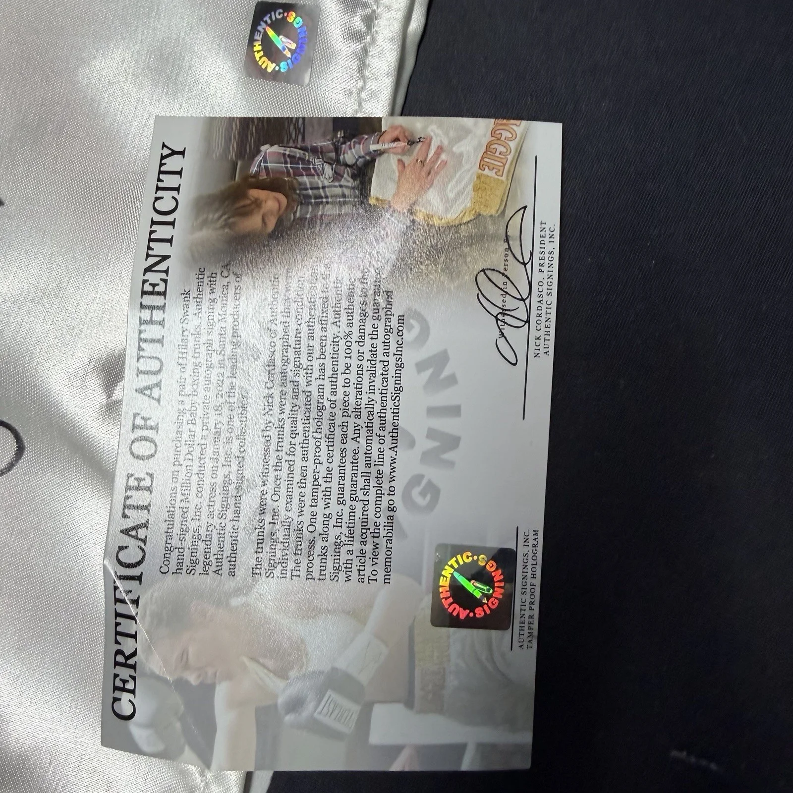 Hilary Swank — Hilary Swank Autographed Million Dollar Baby Boxing Trunks ASI Proof, image 3