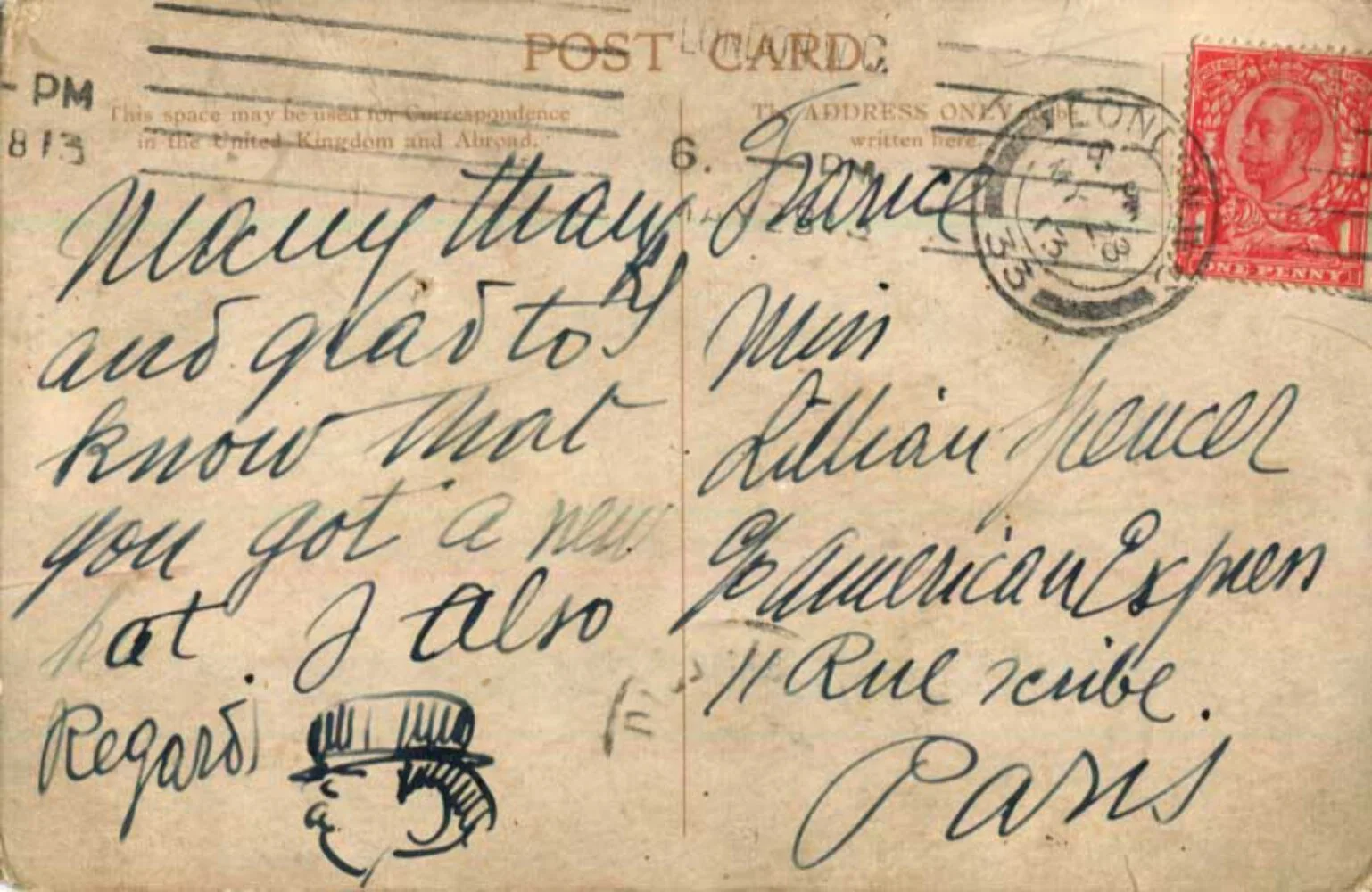 Enrico Caruso OPERATIC TENOR autograph postcard with hand drawn sketch & mounted, image 2