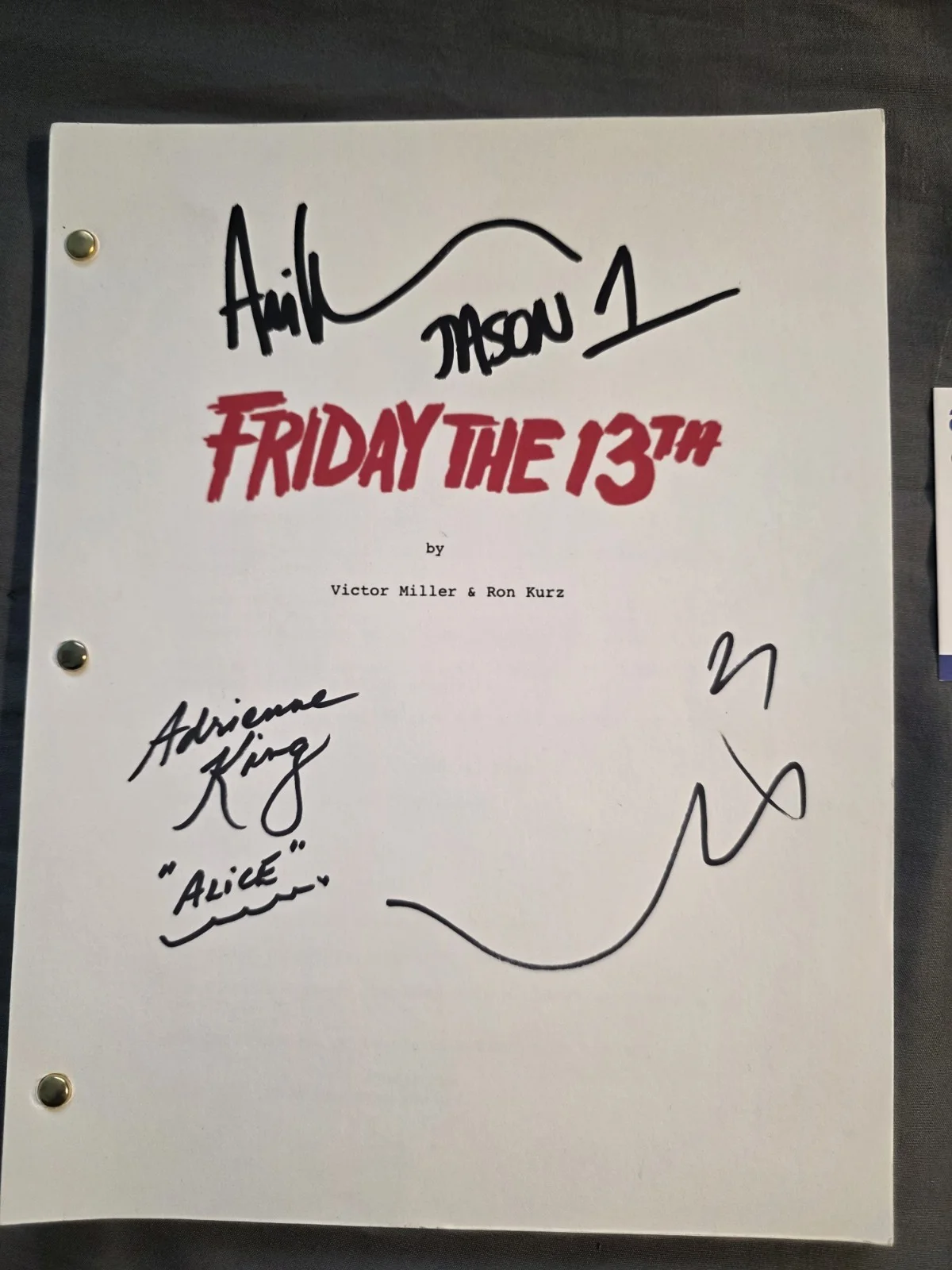 Friday The 13th Script Signed By Ari Lehman Kevin Bacon And Adrienne King Rare, image 2