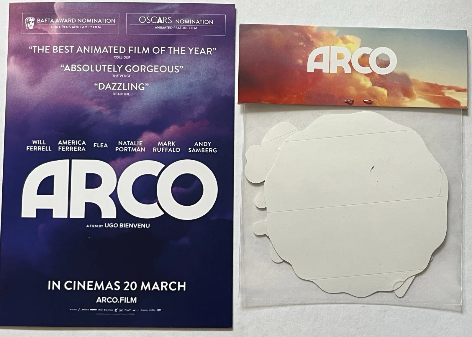 ARCO ANIMATED FILM POSTCARD+STICKERS SET-WILL FERELL/AMERICA FERRERA, image 2