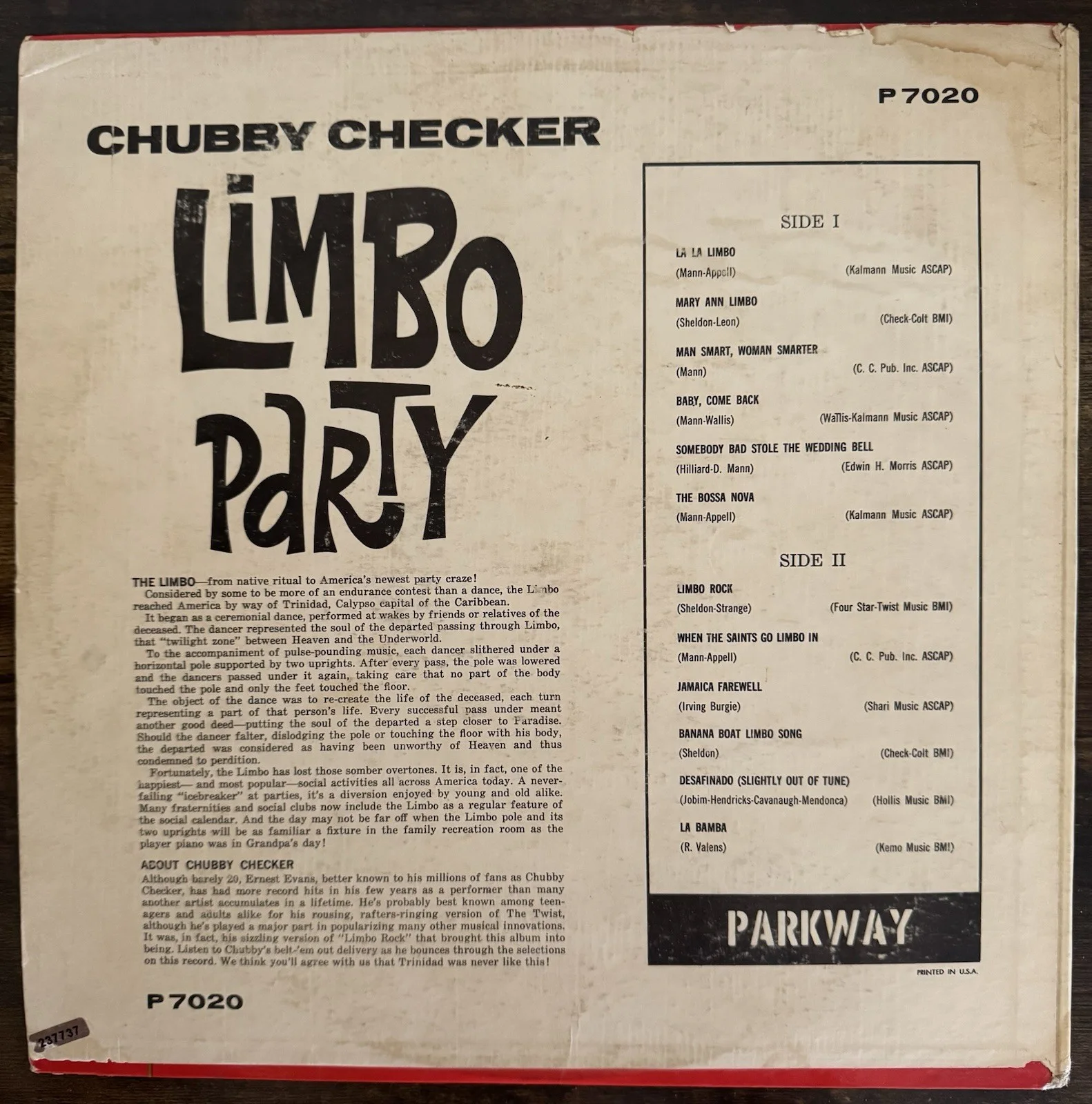 CHUBBY CHECKER LIMBO PARTY SIGNED ALBUM COA, image 2
