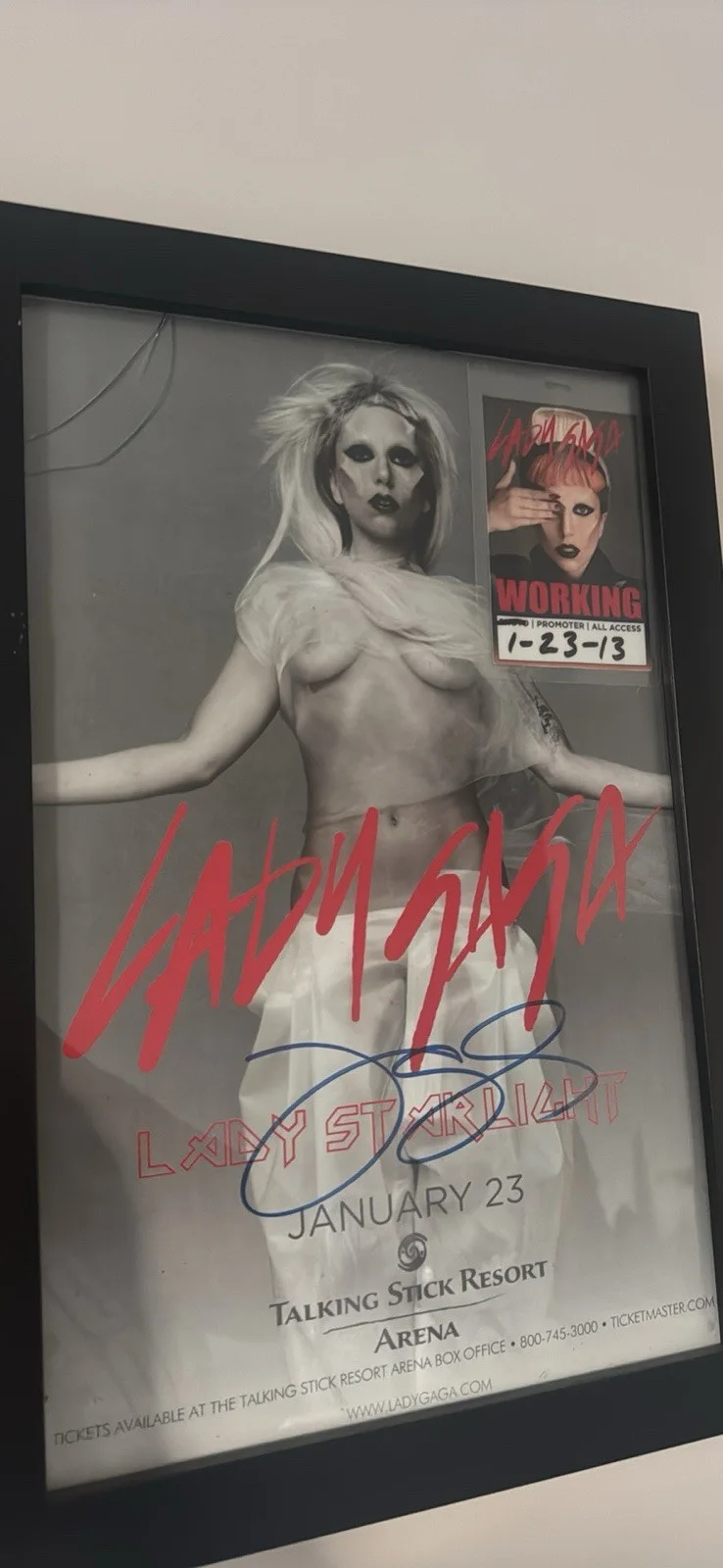 Authentic Lady Gaga Signed Poster + Backstage Pass (Lady Starlight Era) Framed, image 3