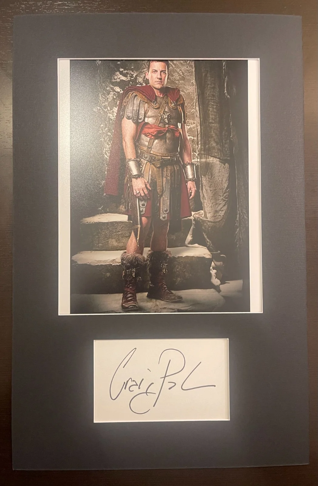 CRAIG PARKER — Craig Parker Spartacus matted signed index card with photo 11x17 #1 Glaber