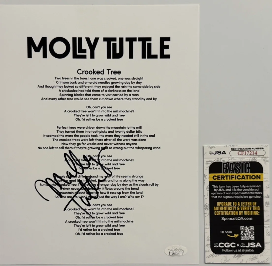 Molly Tuttle Signed Lyric Sheet “Crooked Tree” Autographed JSA COA CF17214, image 2