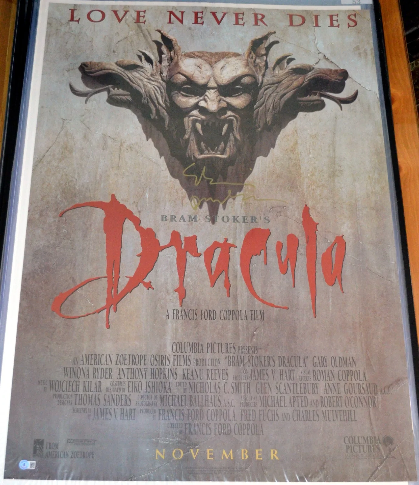 Gary Oldman — GARY OLDMAN SIGNED DRACULA 1SH POSTER W/ CHARACTER NAME BAS BECKETT COA, image 2