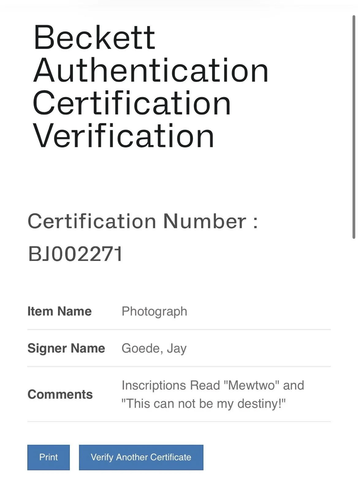 Jay Goede — JAY GOEDE/MEWTWO BAM BOX ANIME SIGNED 8x10 LE AUTO /50 BECKETT COA POKEMON, изображение 2