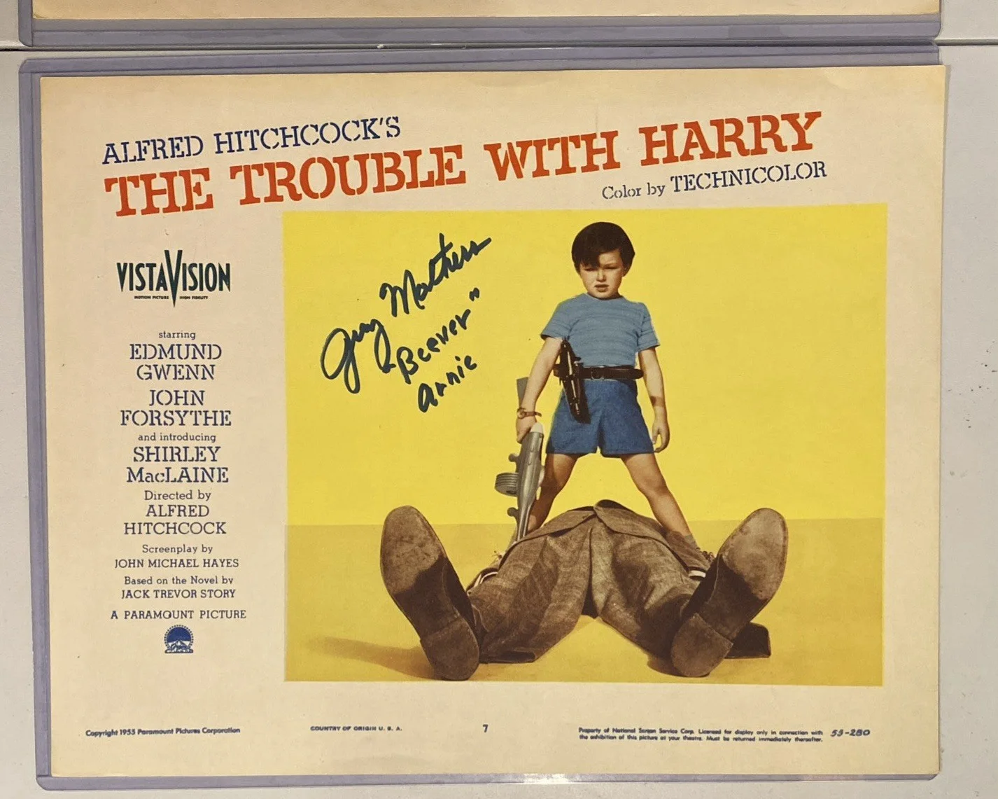 Jerry Mathers — Jerry Mathers Signed Trouble With Harry Original 1955 Lobby Card #7, image 2