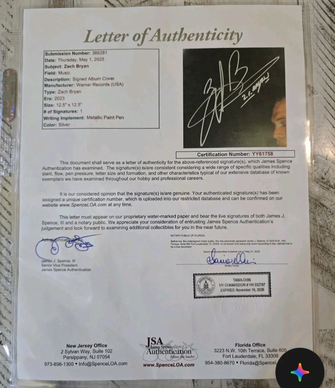 Zach Bryan SELF TITLED Vinyl Album Signed Autographed JSA Full Letter Country, изображение 5