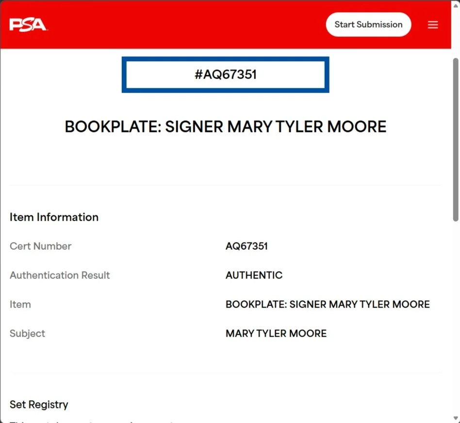 Mary Tyler Moore — MARY TYLER MOORE Autographed Bookplate PSA/DNA, image 3
