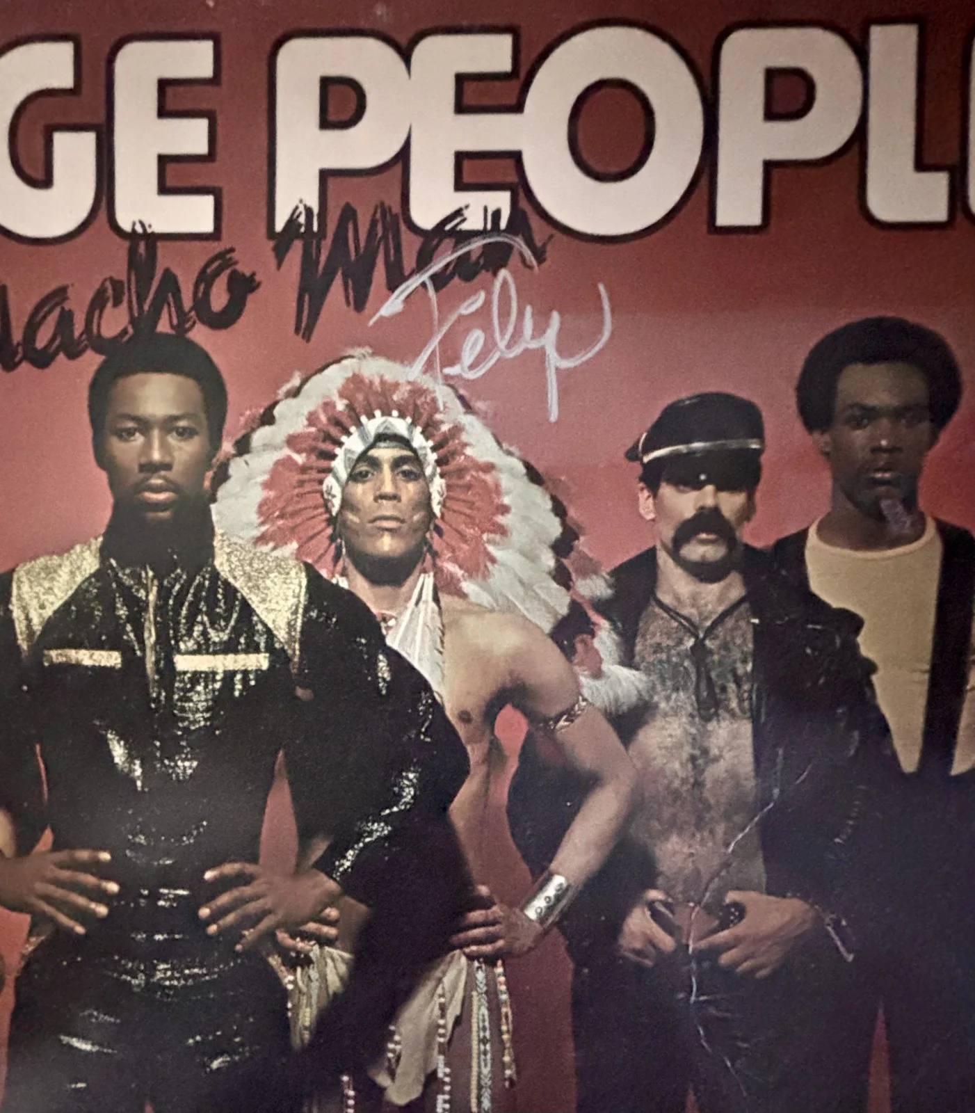 Felipe from the "Village People" signed LP cover in-person 2007 "Macho Men", изображение 2