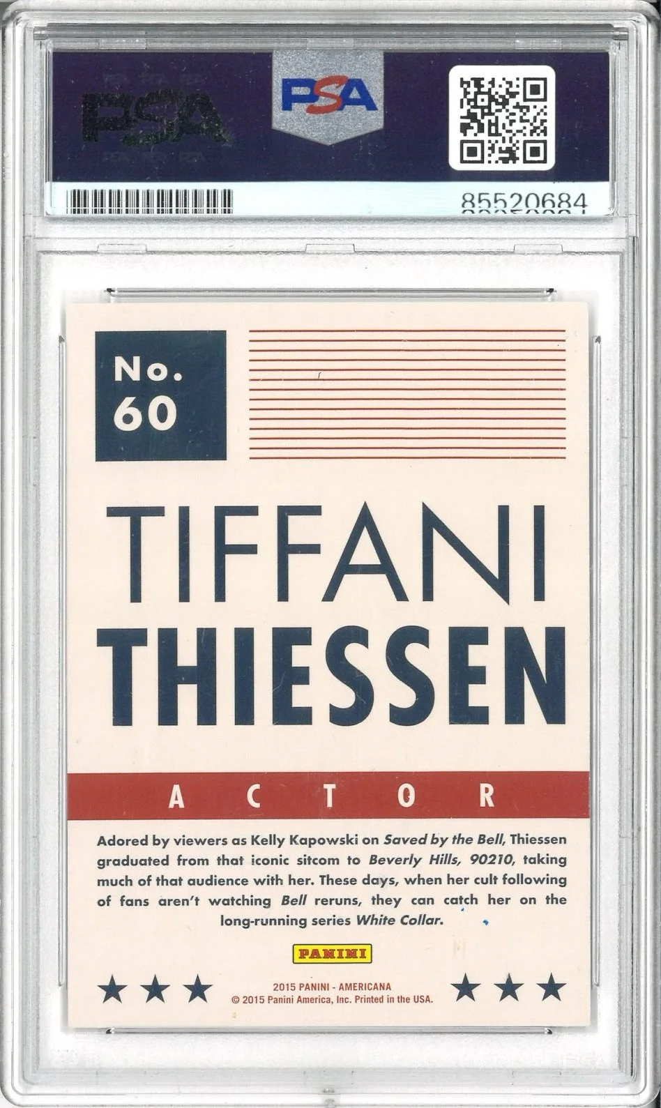 Tiffani Amber Thiessen — Tiffani Amber Thiessen Signed Autograph Slabbed 2015 Panini Card PSA DNA, изображение 2