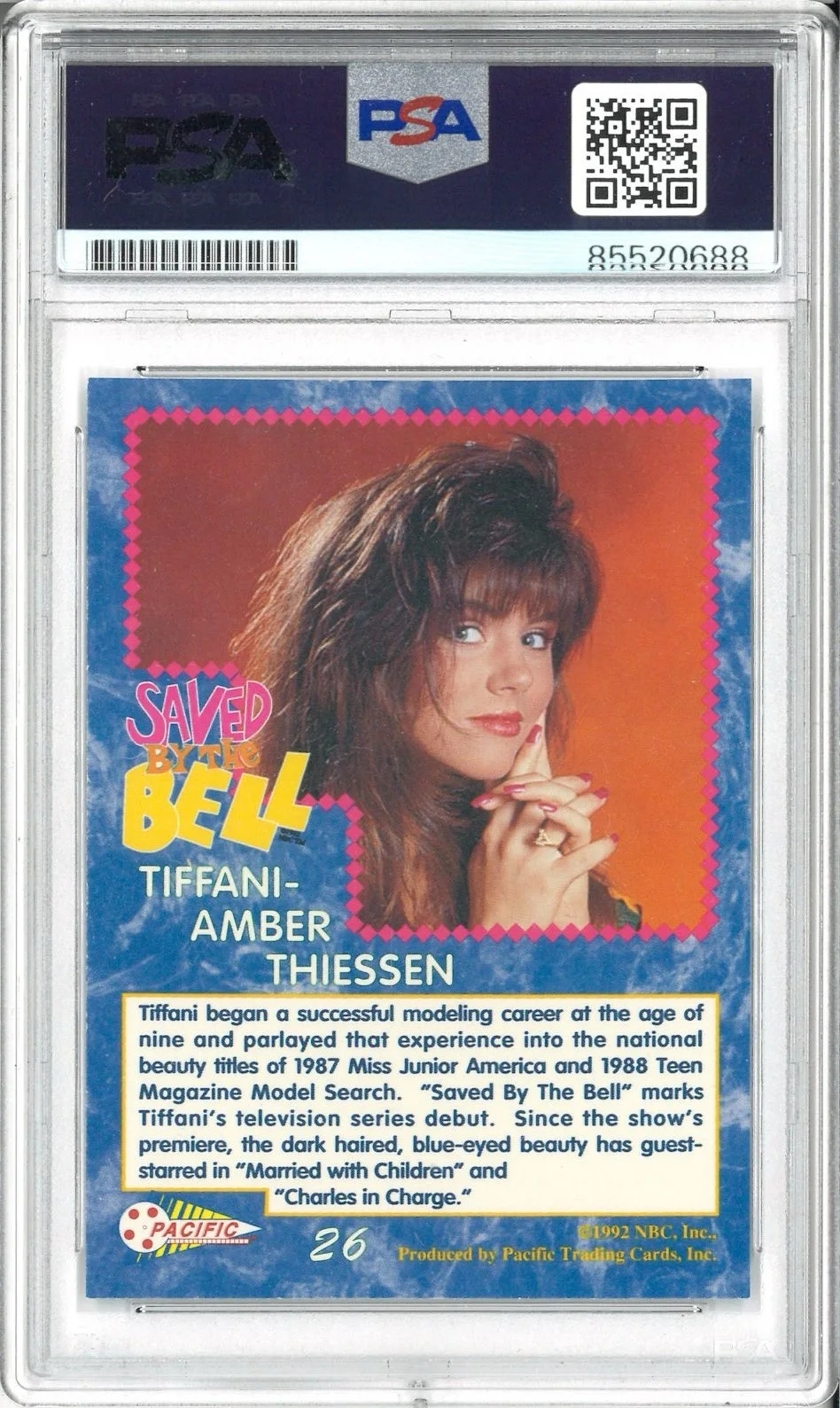 Tiffani Amber Thiessen — Tiffani Thiessen Signed Auto Slabbed 1992 Pacific Saved By The Bell Card PSA DNA, изображение 2