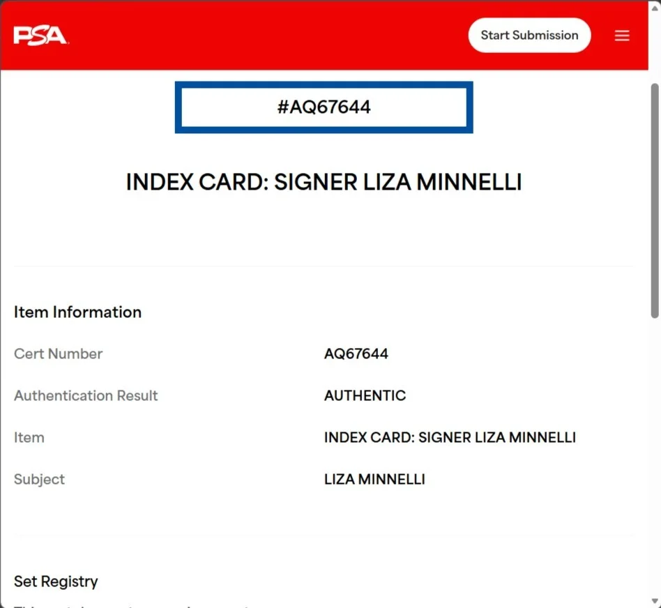LIZA MINNELLI — LIZA MINNELLI Autographed Index Card PSA/DNA American Actress Singer, image 3