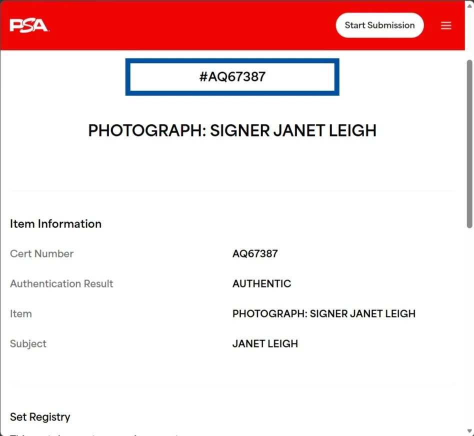 Janet Leigh — JANET LEIGH Autographed 3x5 Photograph PSA/DNA American Actress, image 3