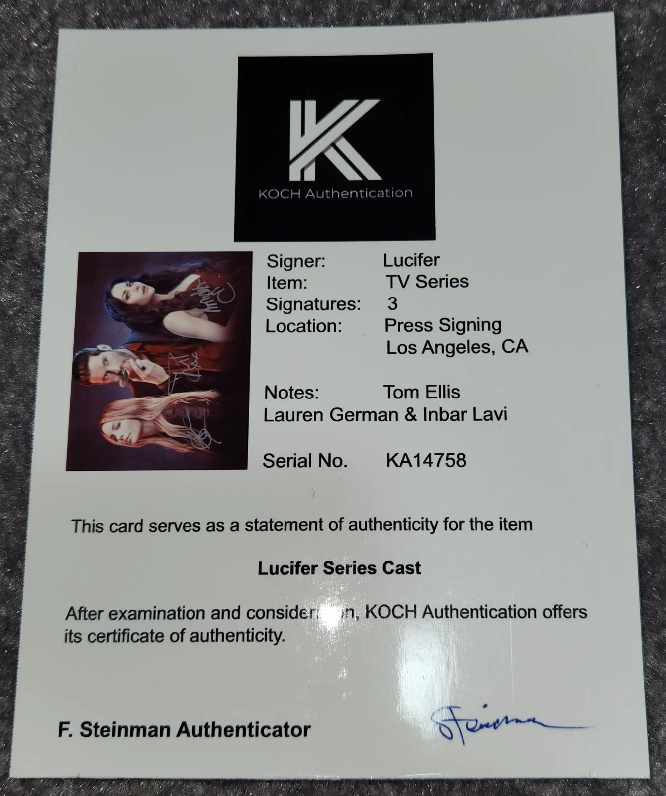 Tom Ellis — Lucifer TV Series - Tom Ellis, Lauren German, and Inbar Lavi Signed, image 2