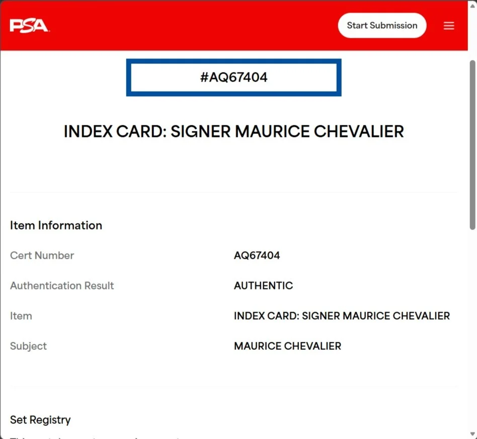 MAURICE CHEVALIER — MAURICE CHEVALIER Autographed Index Card PSA/DNA French Actor & Singer, image 3