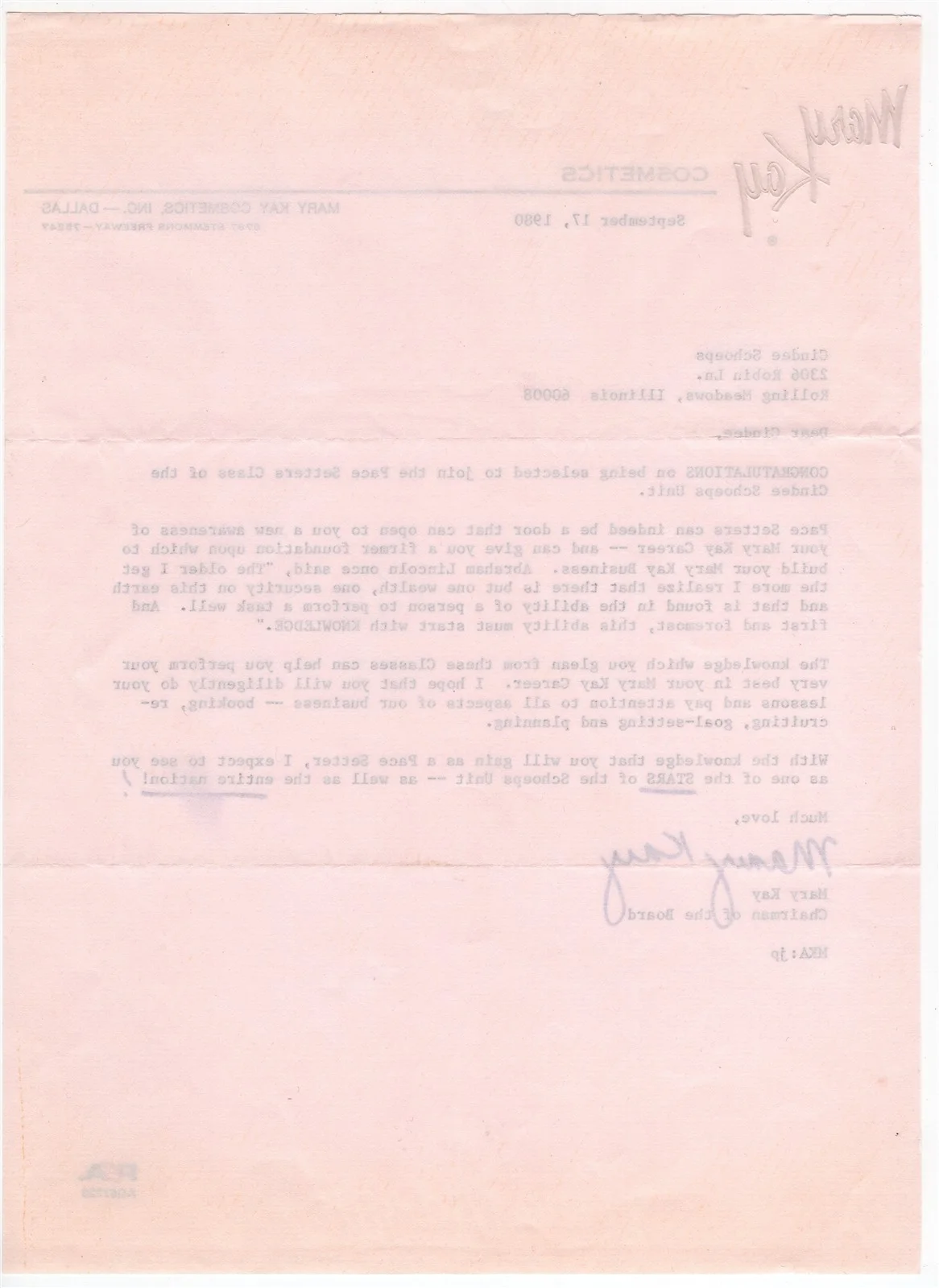 MARY KAY — MARY KAY ASH Signed Letter PSA/DNA American Businesswoman, изображение 2