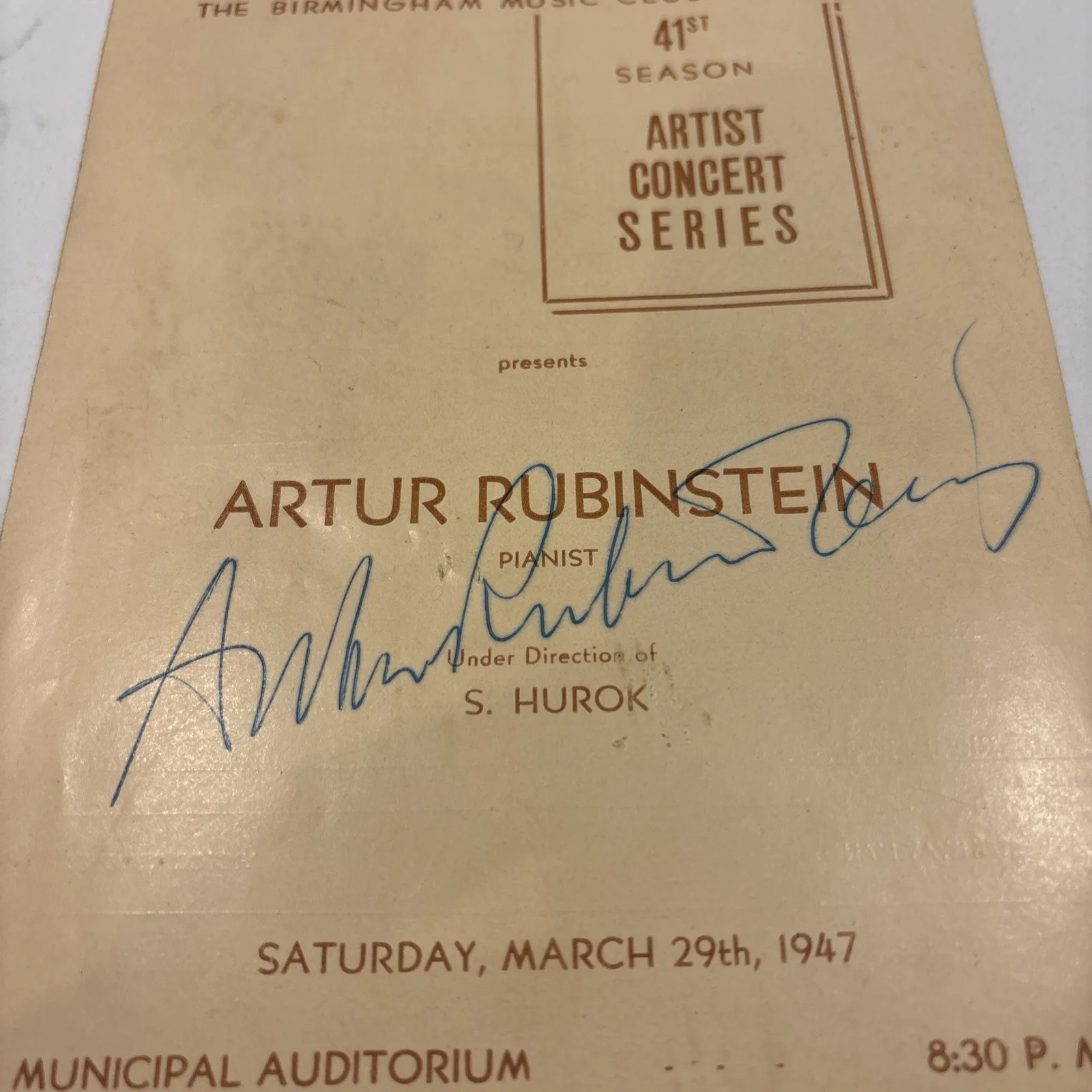 ARTUR RUBINSTEIN - SIGNED Concert Program - 1947, изображение 2