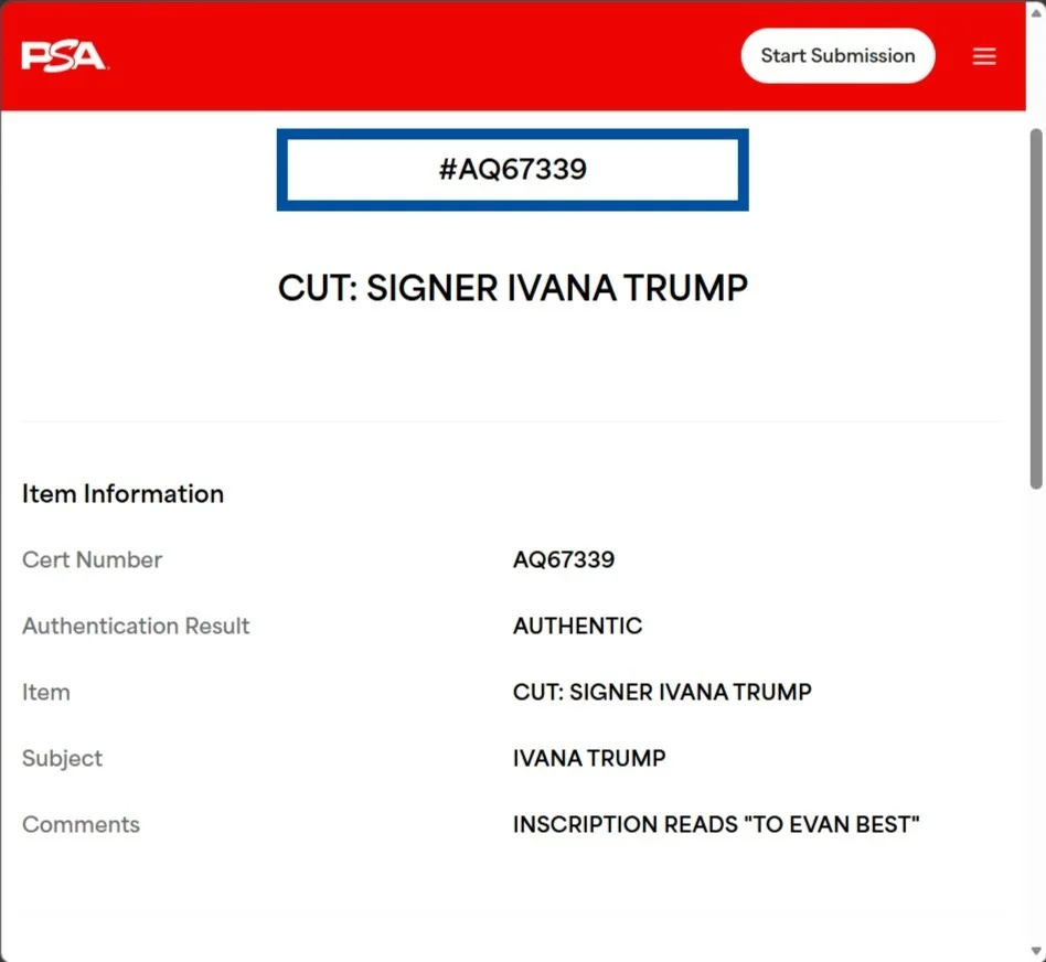 IVANA TRUMP — IVANA TRUMP Signed Cut PSA/DNA Businesswoman, image 3