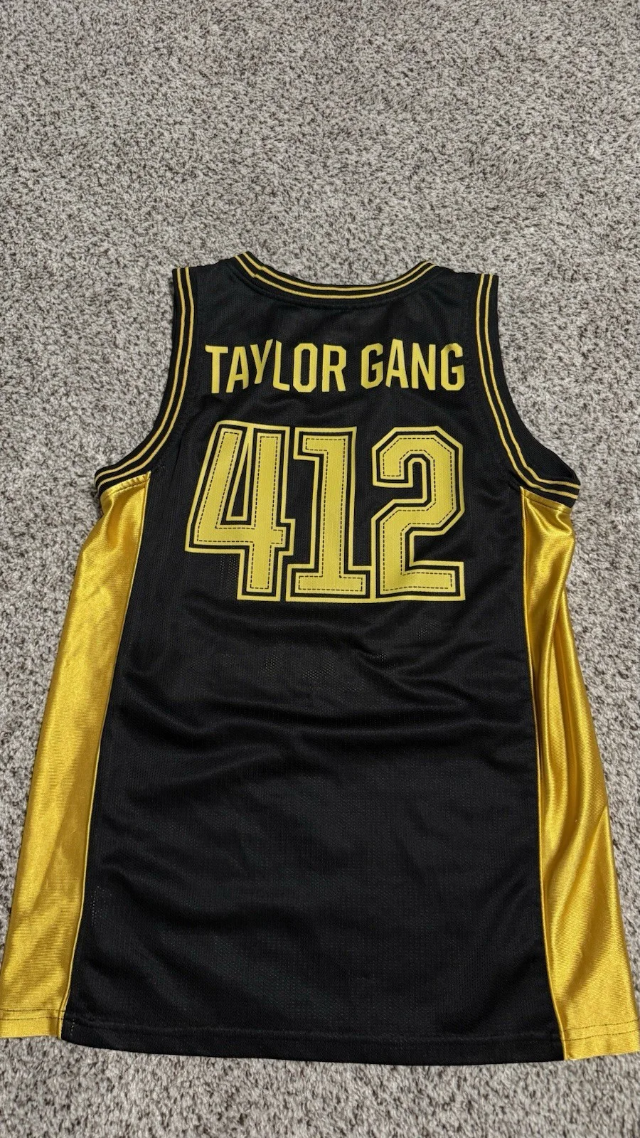 Wiz Khalifa 412 Taylor Gang Basketball Jersey Black and Gold, изображение 2