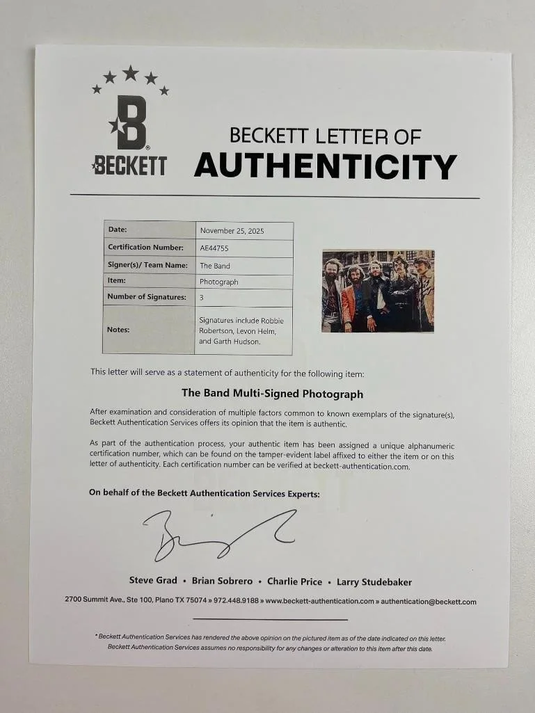 The Band Group Signed 8" x 10" Photo (3 Sigs) (Beckett/BAS Authentication), image 2