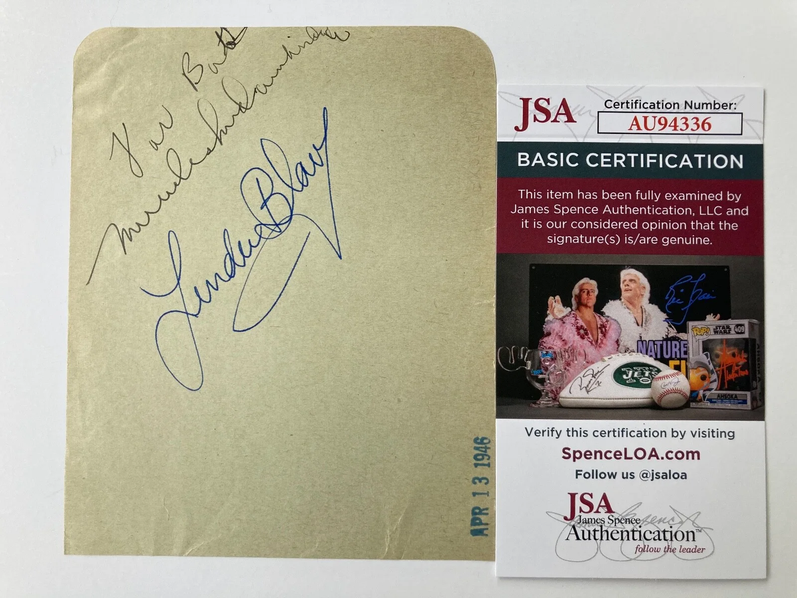 MERCEDES McCAMBRIDGE LINDA BLAIR — "THE EXORCIST" signed 4x6 paper MERCEDES McCAMBRIDGE & LINDA BLAIR JSA#AU94336, изображение 2