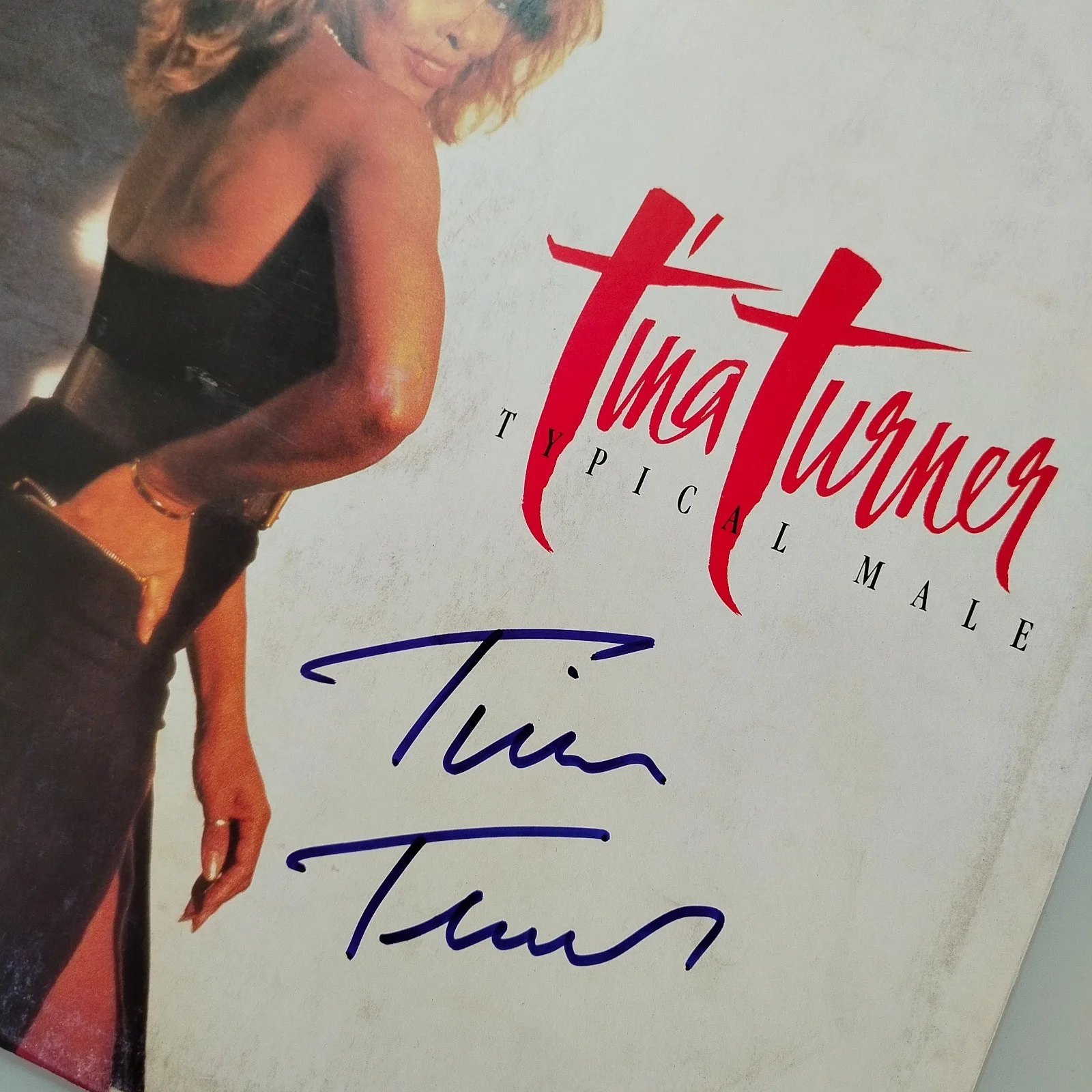 Tina Turner Signed Autographed "Typical Male" Album Cover + COA, image 2