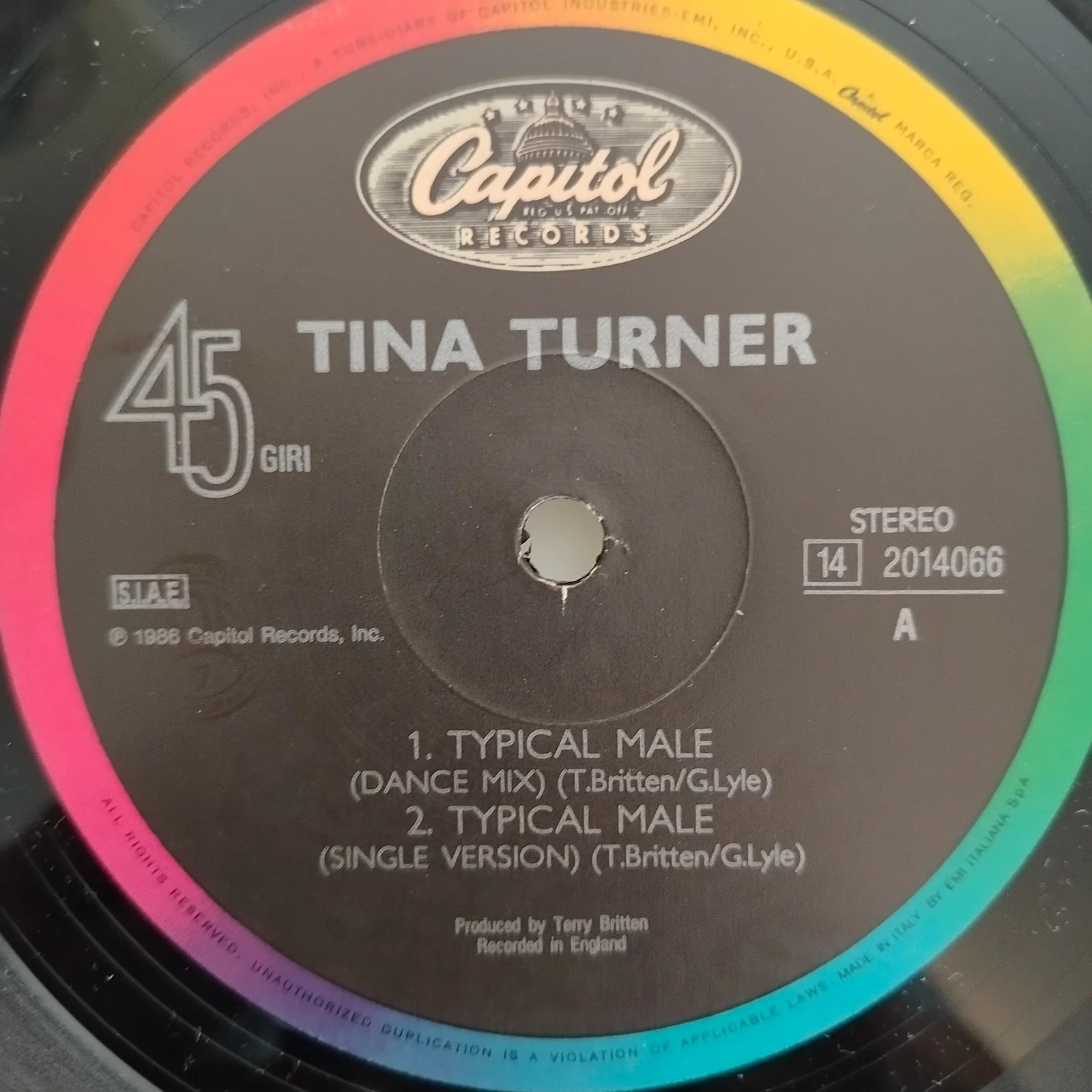 Tina Turner Signed Autographed "Typical Male" Album Cover + COA, image 4