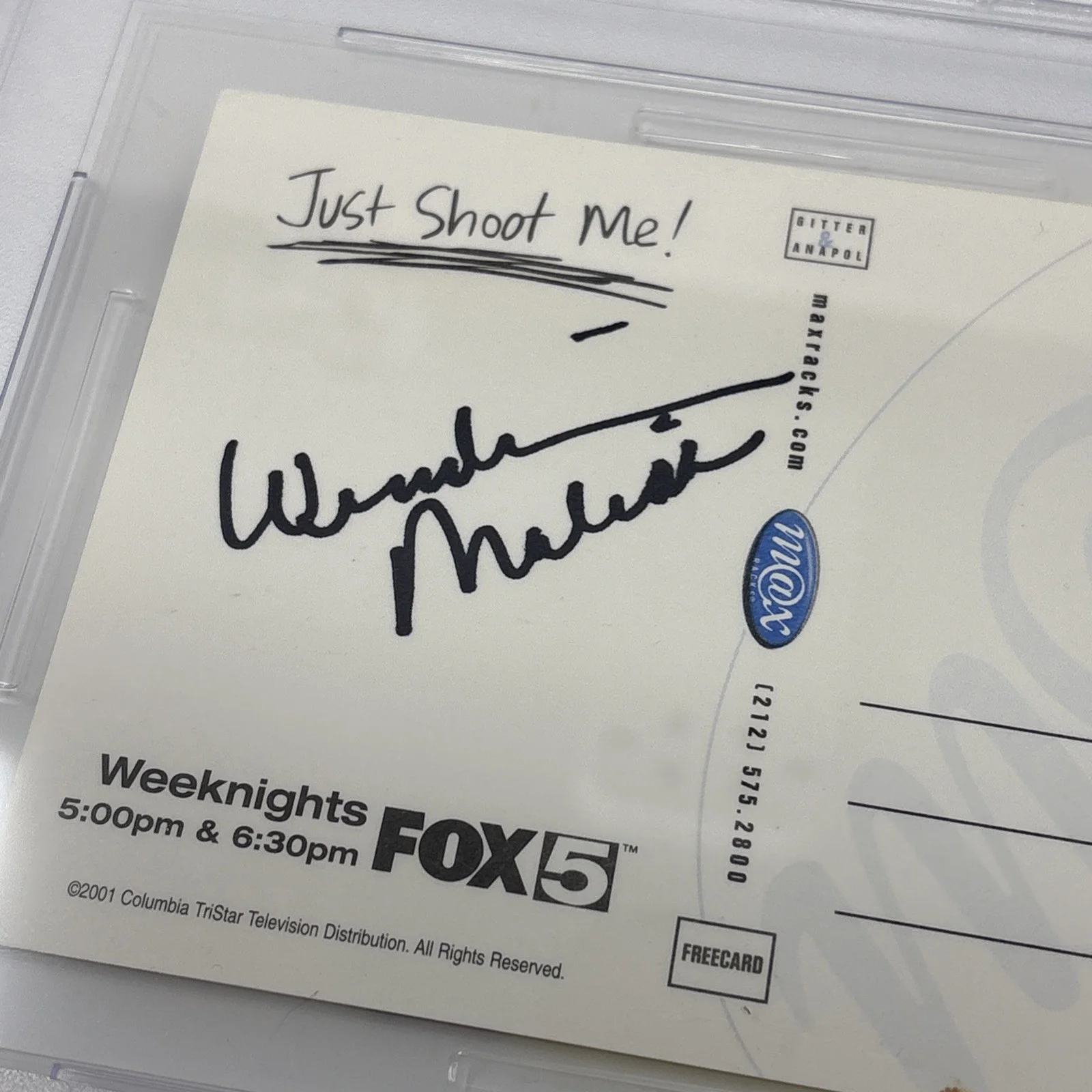 Wendy Malick DBL Signed 2001 JUST SHOOT ME YOUNG DAVID SPADE POSTCARD PSA DNA, image 4