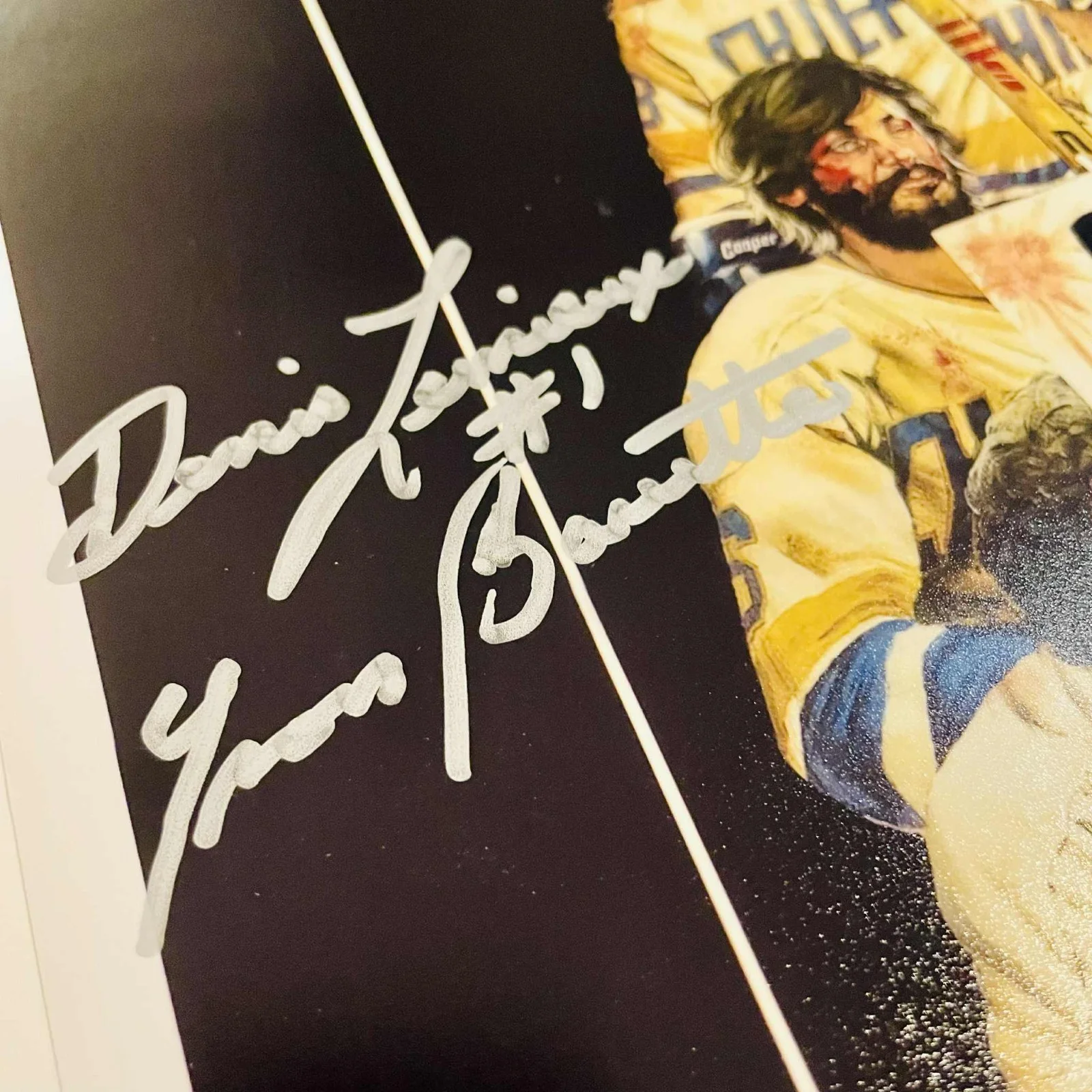 PAUL D'AMATO, ALLAN NICHOLLS, YVON BARRETTE — PAUL D'AMATO, ALLAN NICHOLLS & YVON BARRETTE SIGNED SLAP SHOT 11x17 POSTER & JSA, изображение 2