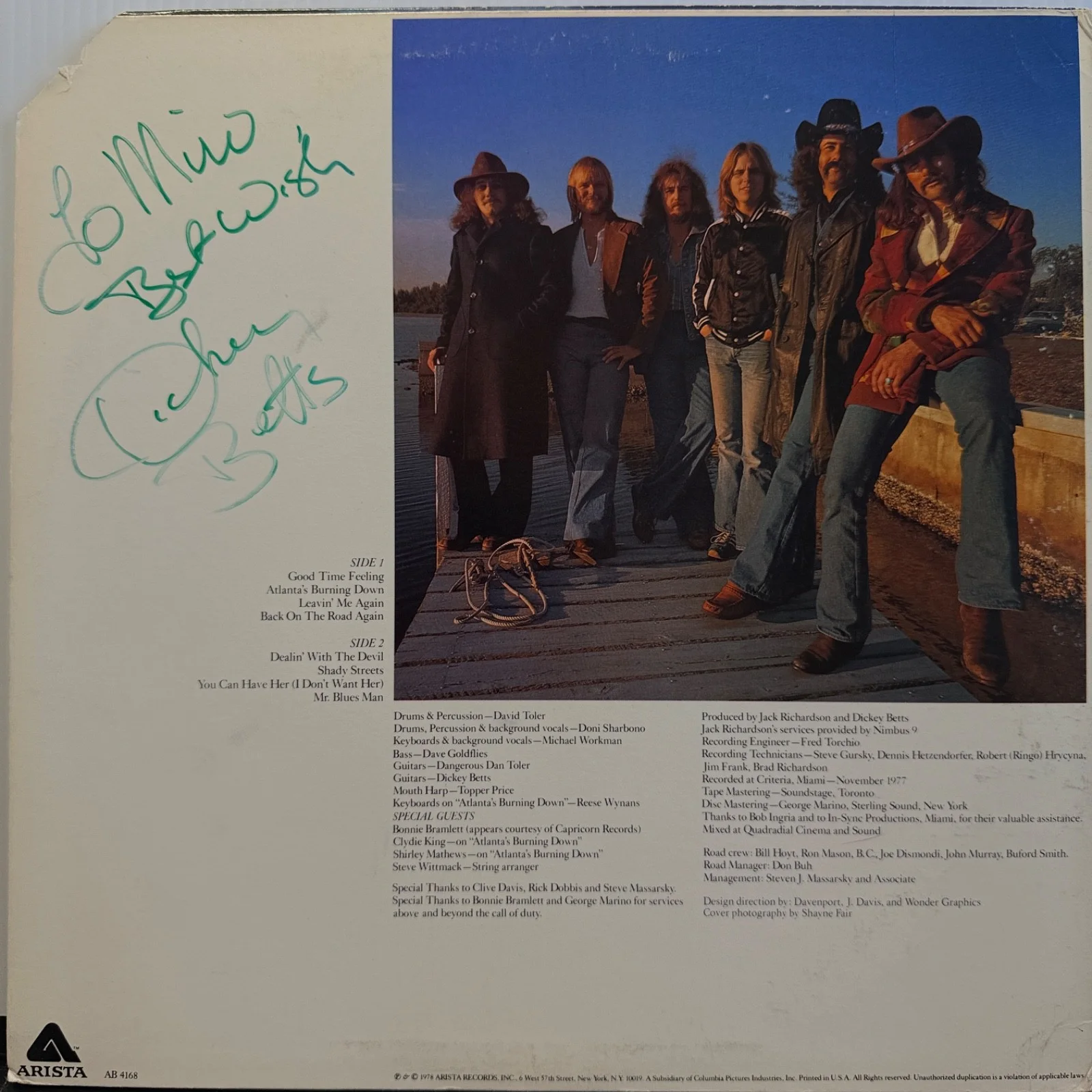 AUTOGRAPHED- DICKEY BETTS "Atlanta's Burning Down" PROMOTIONAL VINYL w/inner sly, image 2