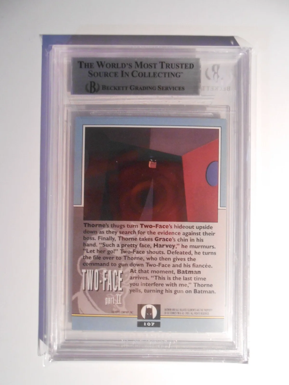Richard Moll — Richard Moll 1993 Batman Animated Series 2 Face Signed Auto Card #107 Beckett, image 2