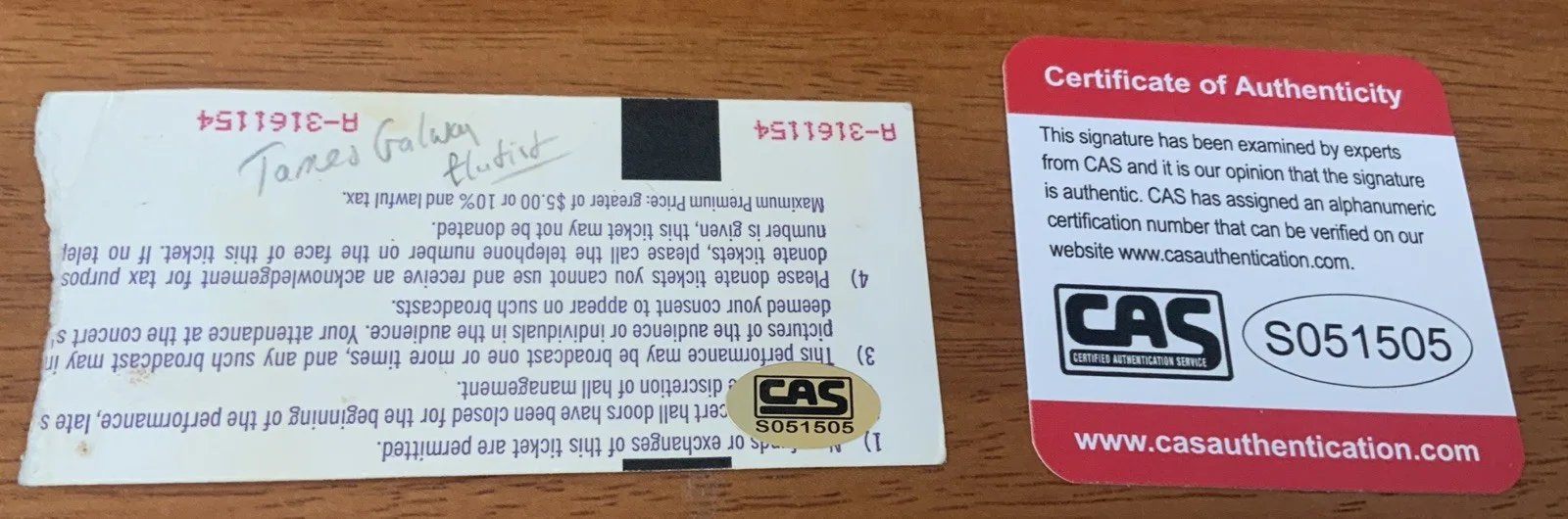 James Galway Irist Flutist Autograph On Mostly Mozart Ticket Stub. W/COA, изображение 3
