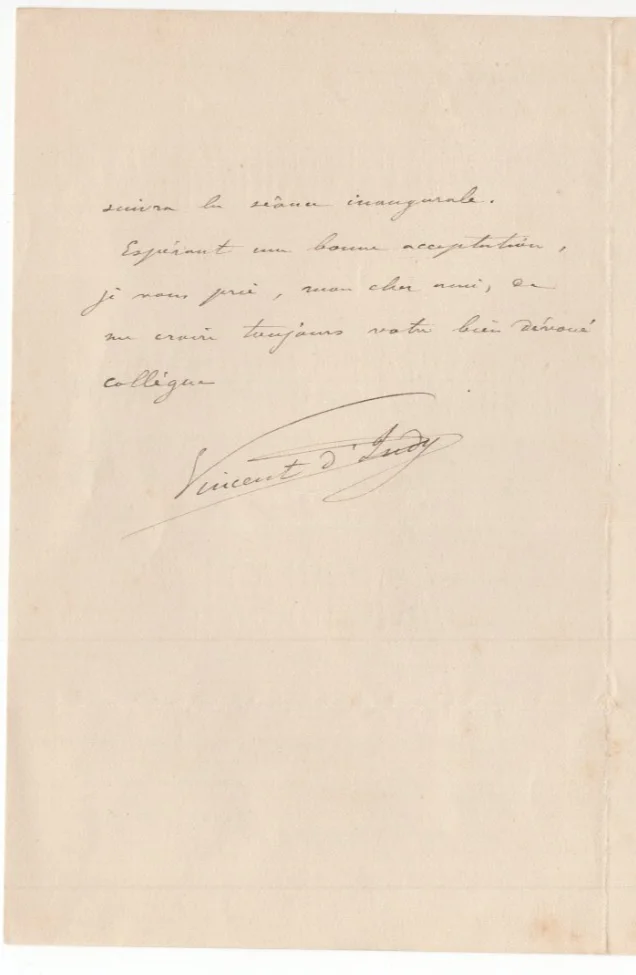 Vincent d'Indy Signed Letter 1900 / Autographed French Composer, image 2