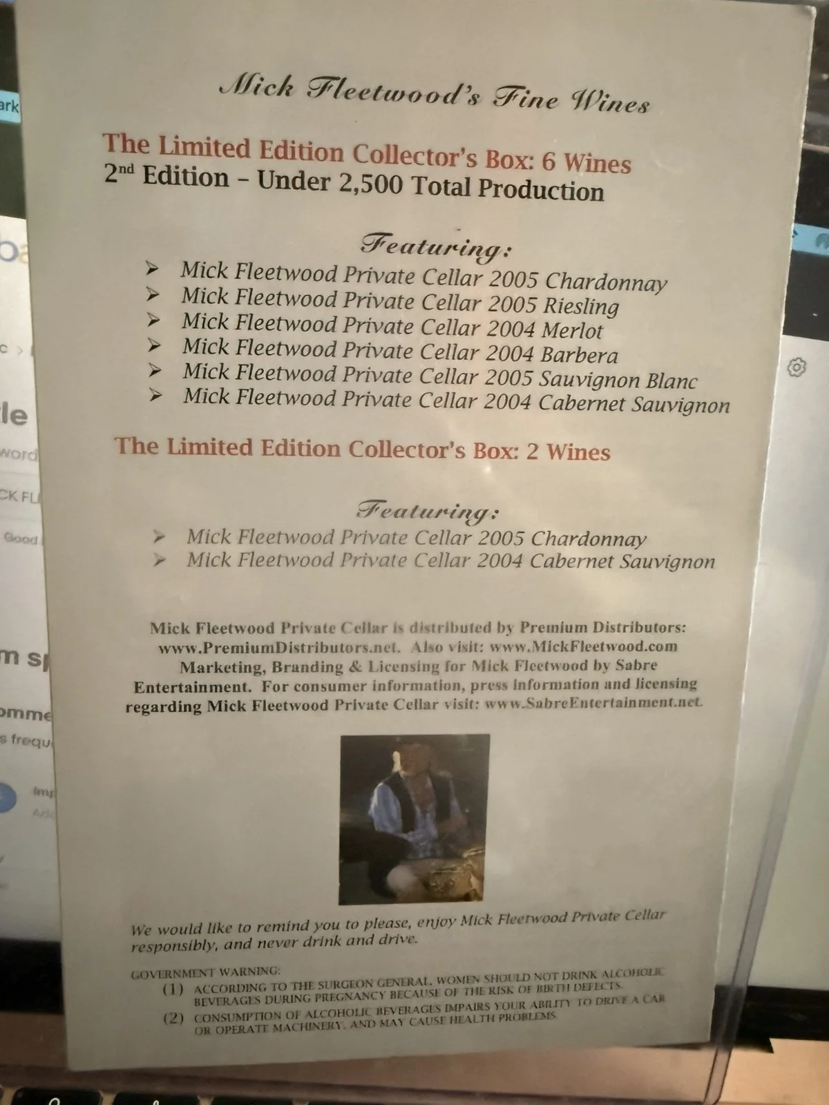 MICK FLEETWOOD FLEETWOOD MAC PRIVATE WINE PROMO SCREENING SIGNED AUTOGRAPH, изображение 2