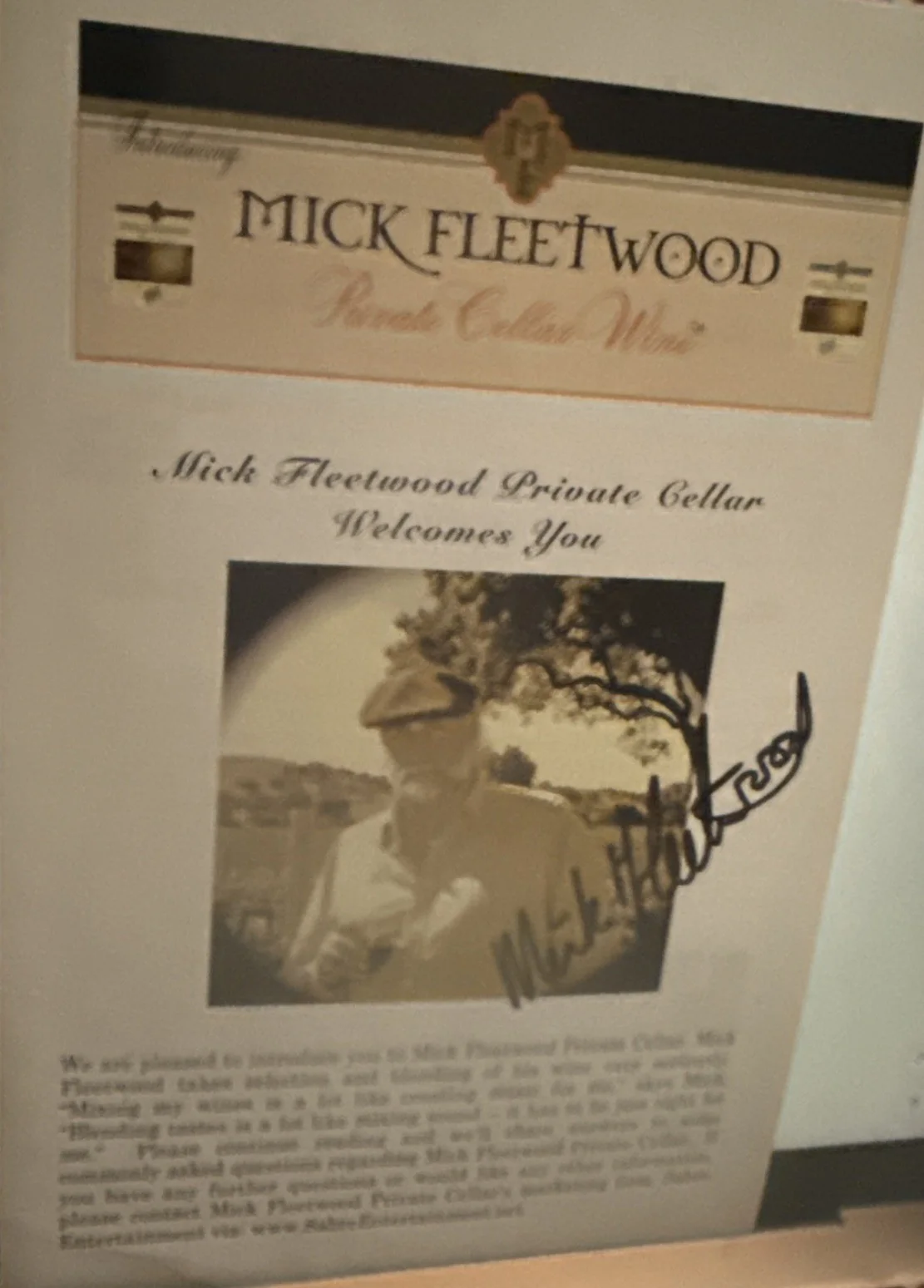 MICK FLEETWOOD FLEETWOOD MAC PRIVATE WINE PROMO SCREENING SIGNED AUTOGRAPH, изображение 4