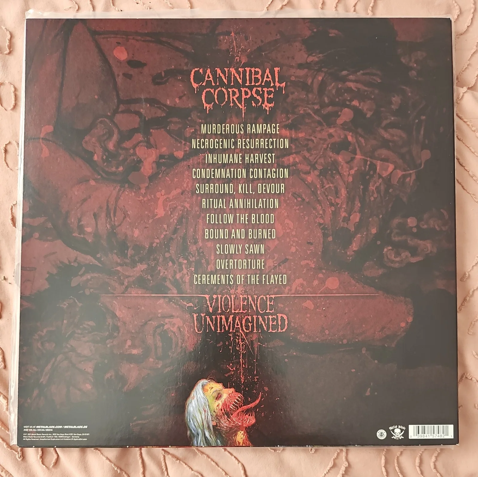 CANNIBAL CORPSE SIGNED VIOLENCE UNIMAGINED VINYL LP RECORD ALBUM PINK/CLEAR, image 2