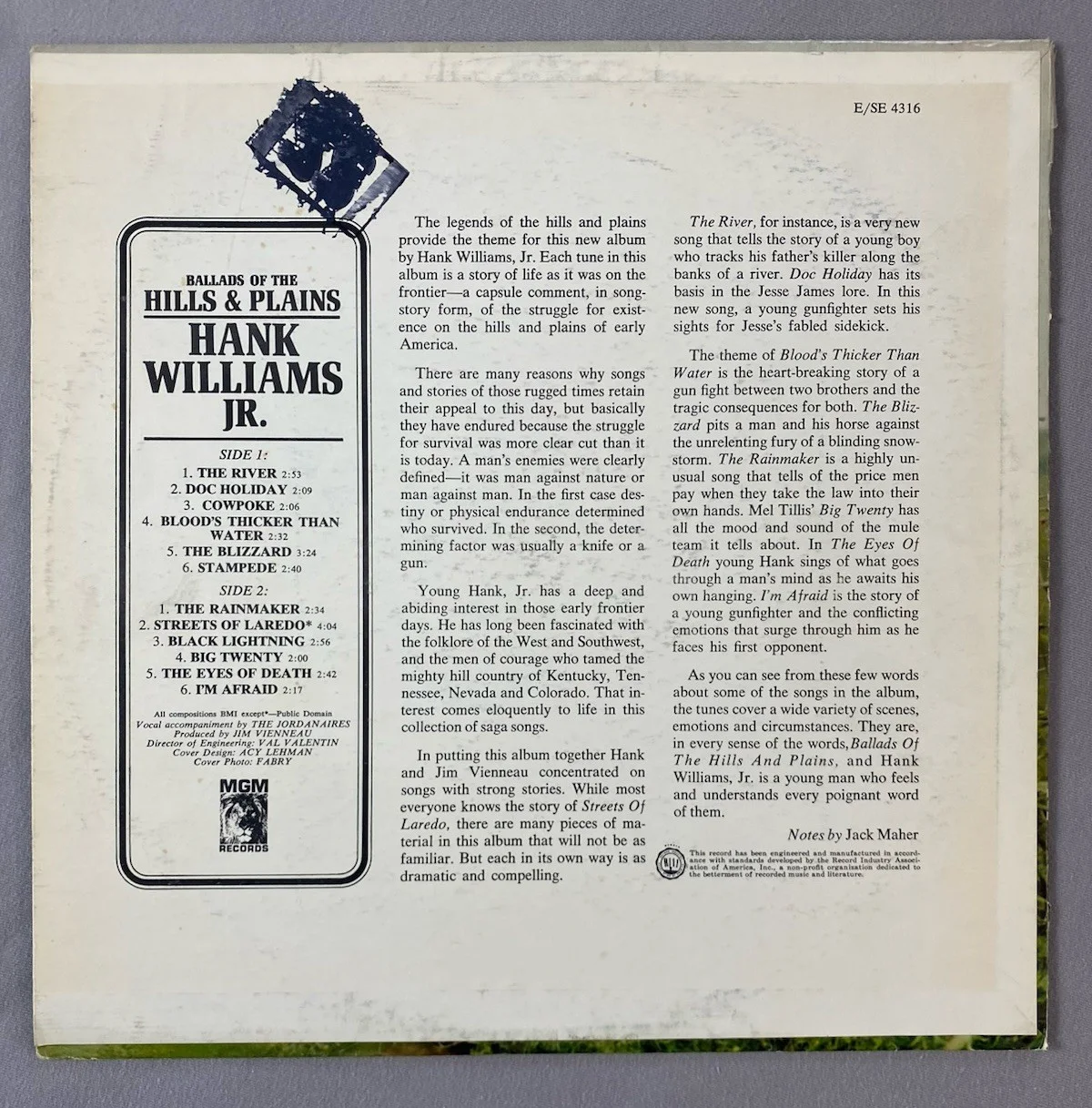 HANK WILLIAMS JR AUTOGRAPH 1965 BALLADS OF THE HILLS & PLAINS VINYL RECORD LP, изображение 3
