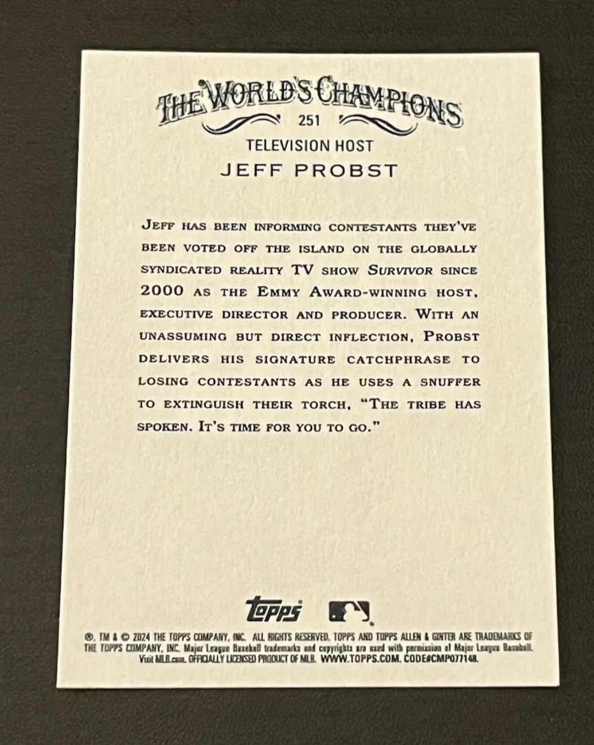 JEFF PROBST — JEFF PROBST SIGNED 2024 ALLEN & GINTER BASE CARD 251 SURVIVOR AUTO COA PROOF B, изображение 4