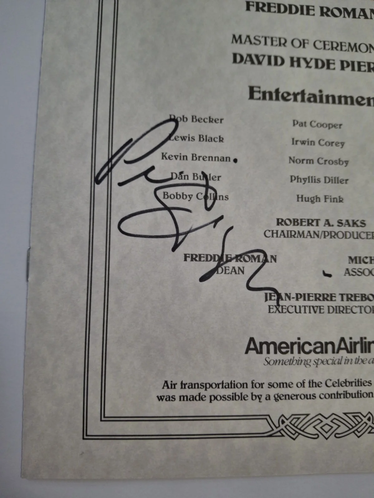 Peri Gilpin — PERI GILPIN - " Frasier " SIGNED FRIARS CLUB PROGRAM INSERT SHEET ONLY! W/PROOF, image 2